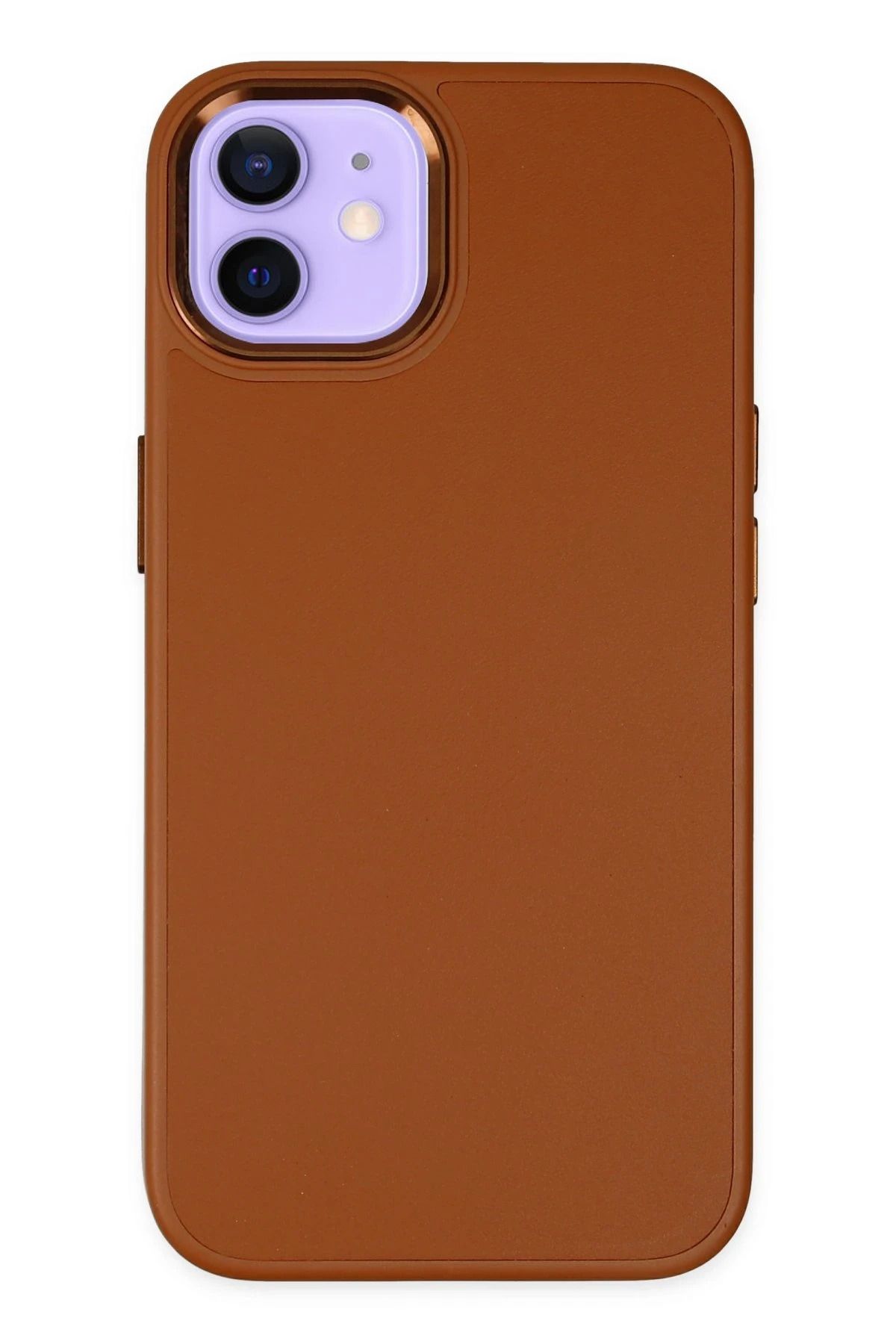 NewFace iPhone 12 Kılıf Asya Deri Silikon - Kahverengi INSLM