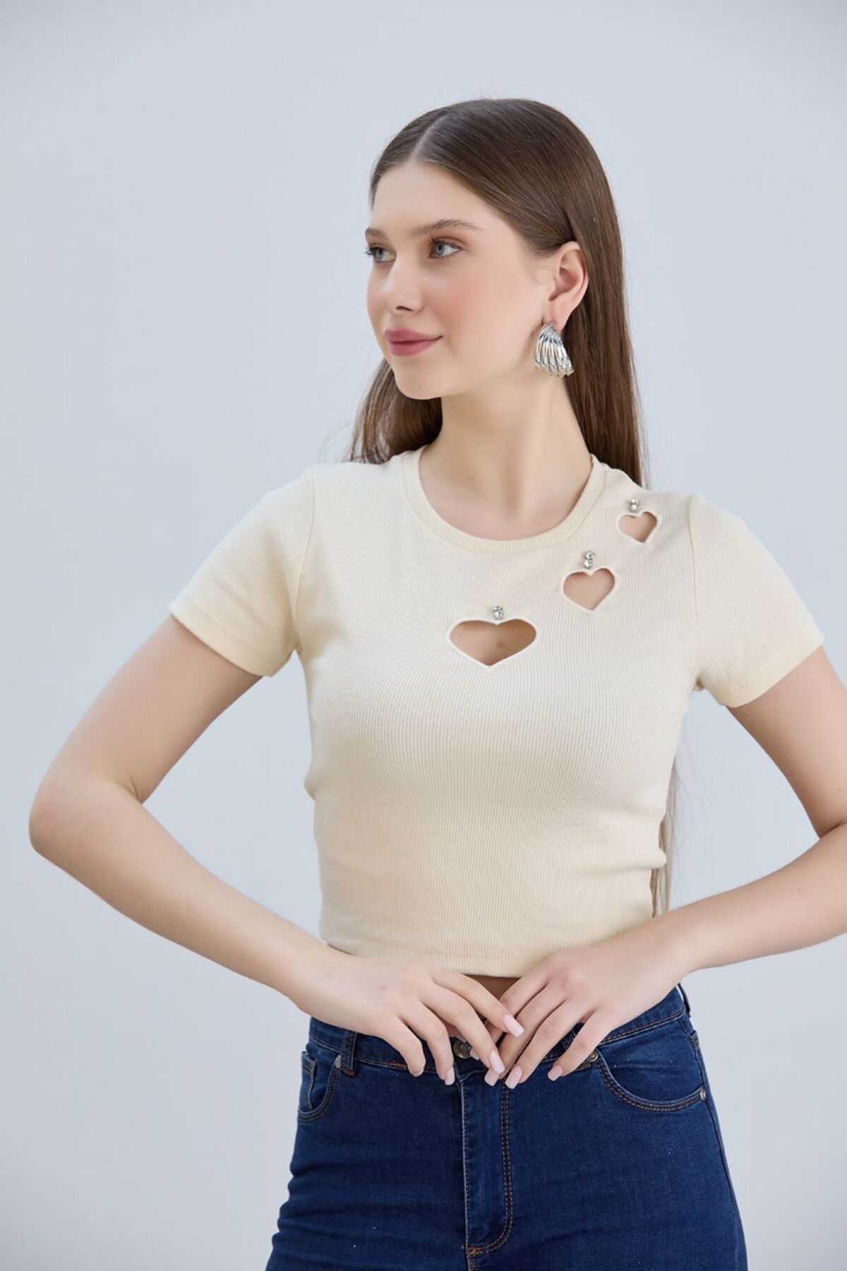 Ahsenbutik Yakası Kalp Detaylı Örme Bluz