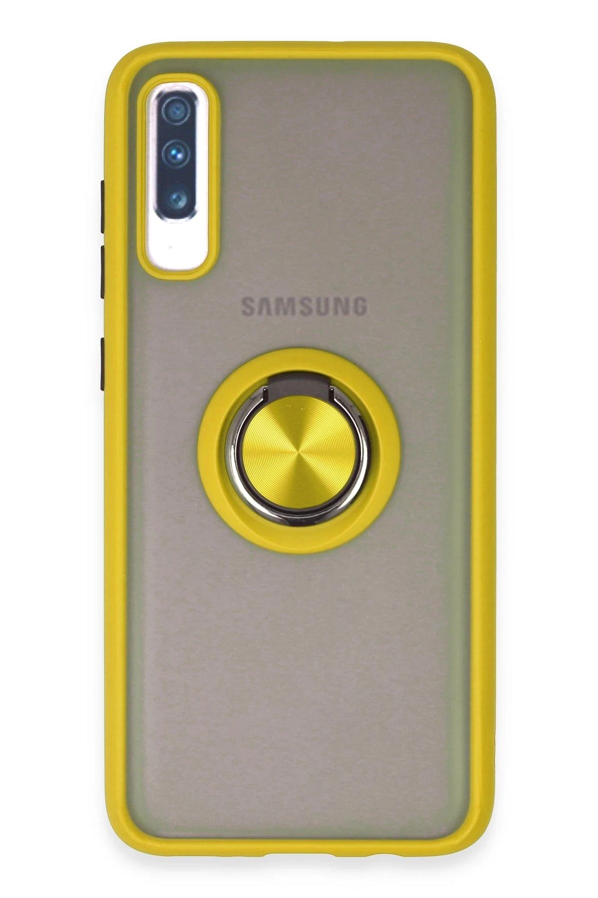 NewFace Samsung Galaxy A70 Kılıf Montreal Yüzüklü Silikon Kapak - Sarı JOJUA
