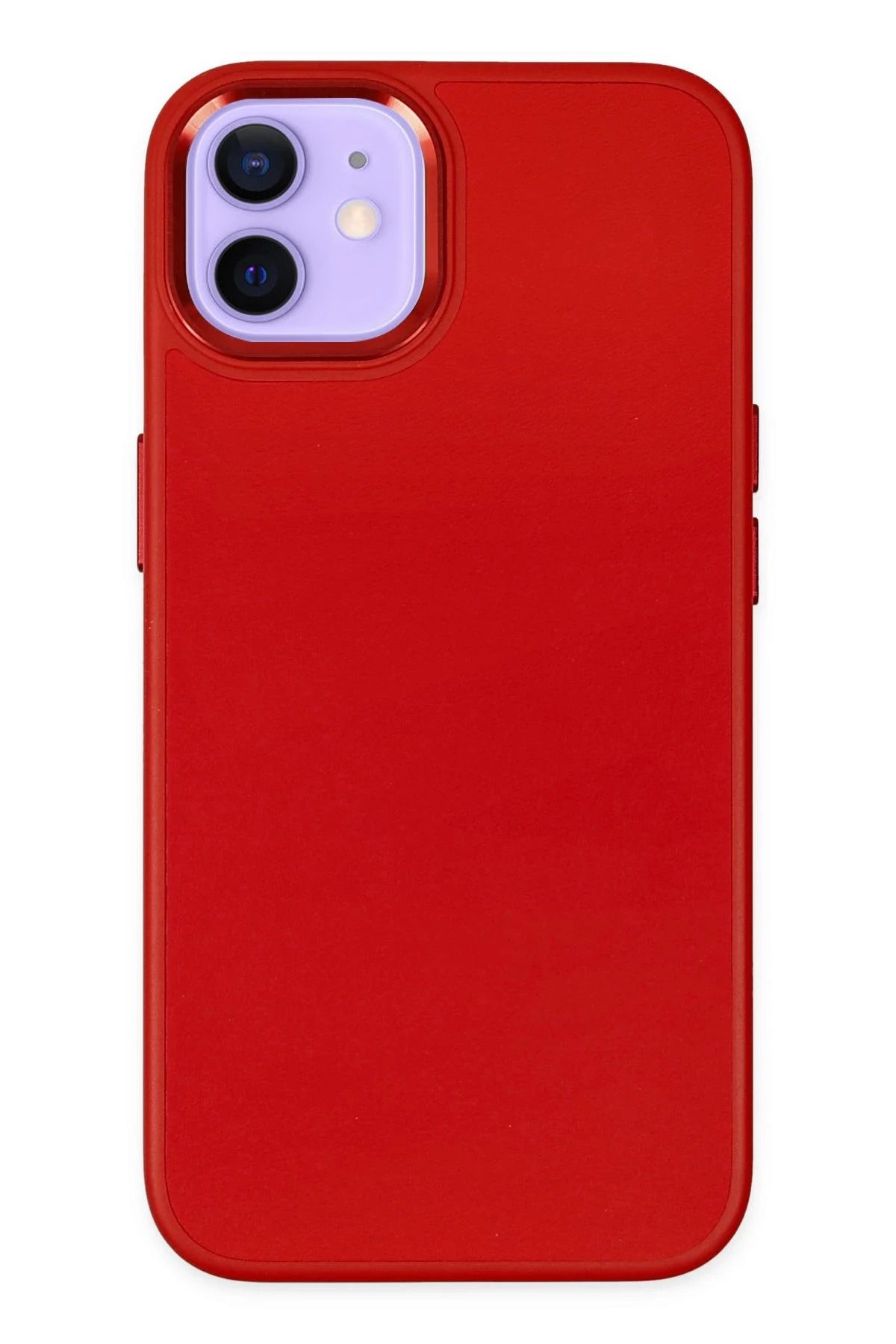 NewFace iPhone 12 Kılıf Asya Deri Silikon - Kırmızı BSTMY
