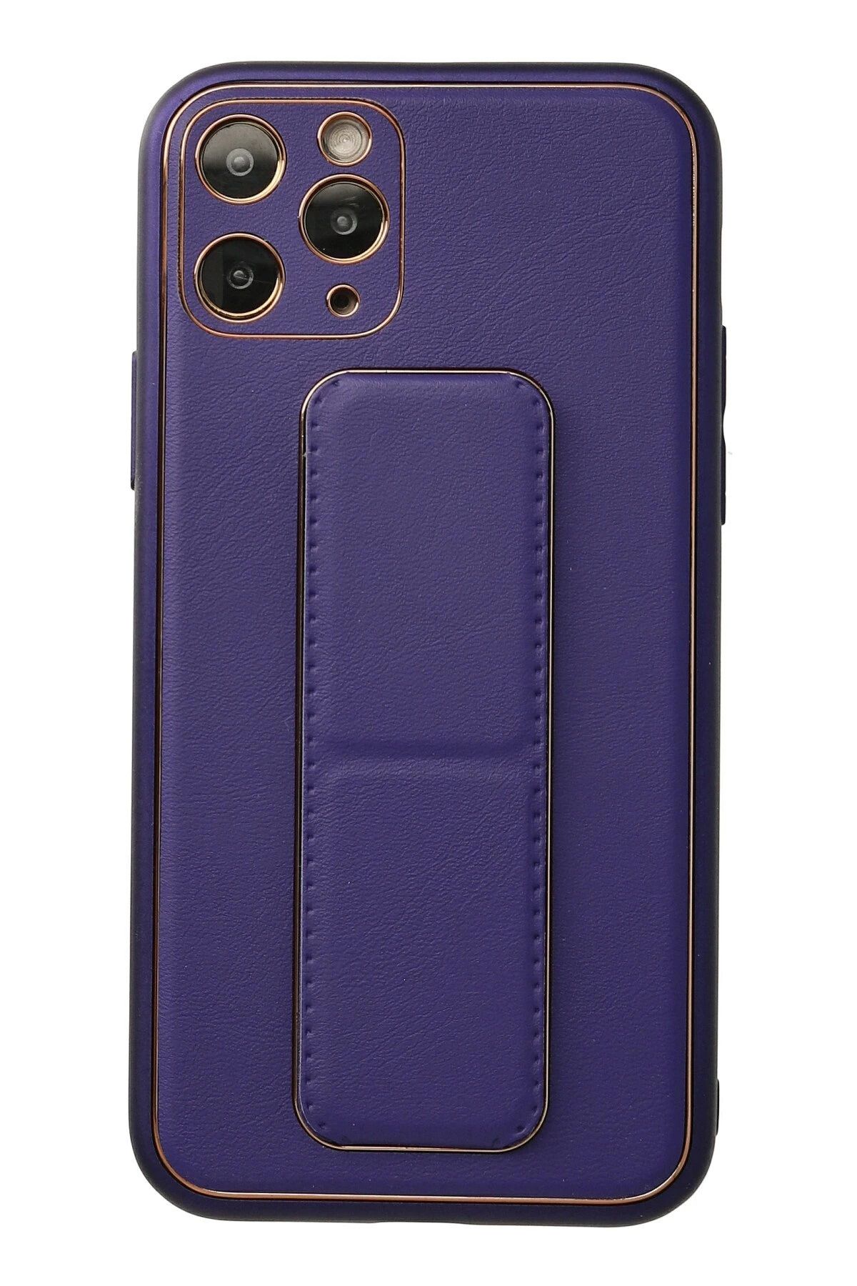 NewFace iPhone 11 Pro Kılıf Coco Deri Standlı Kapak - Mor HNZRN