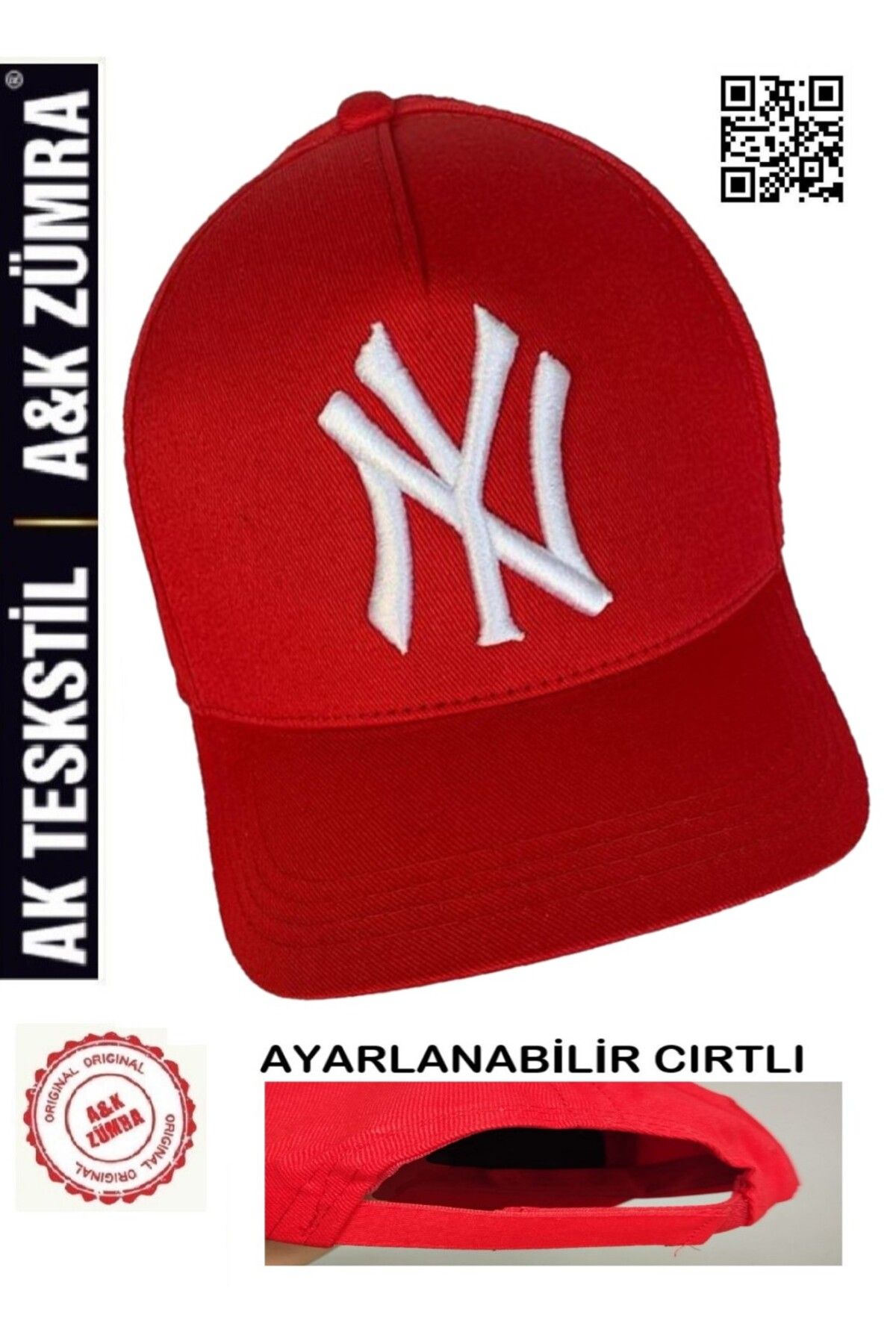 A&K ZÜMRA Unisex %100 Pamuklu Ayarlanabilir Cırtlı Nakışlı Kep Şapka