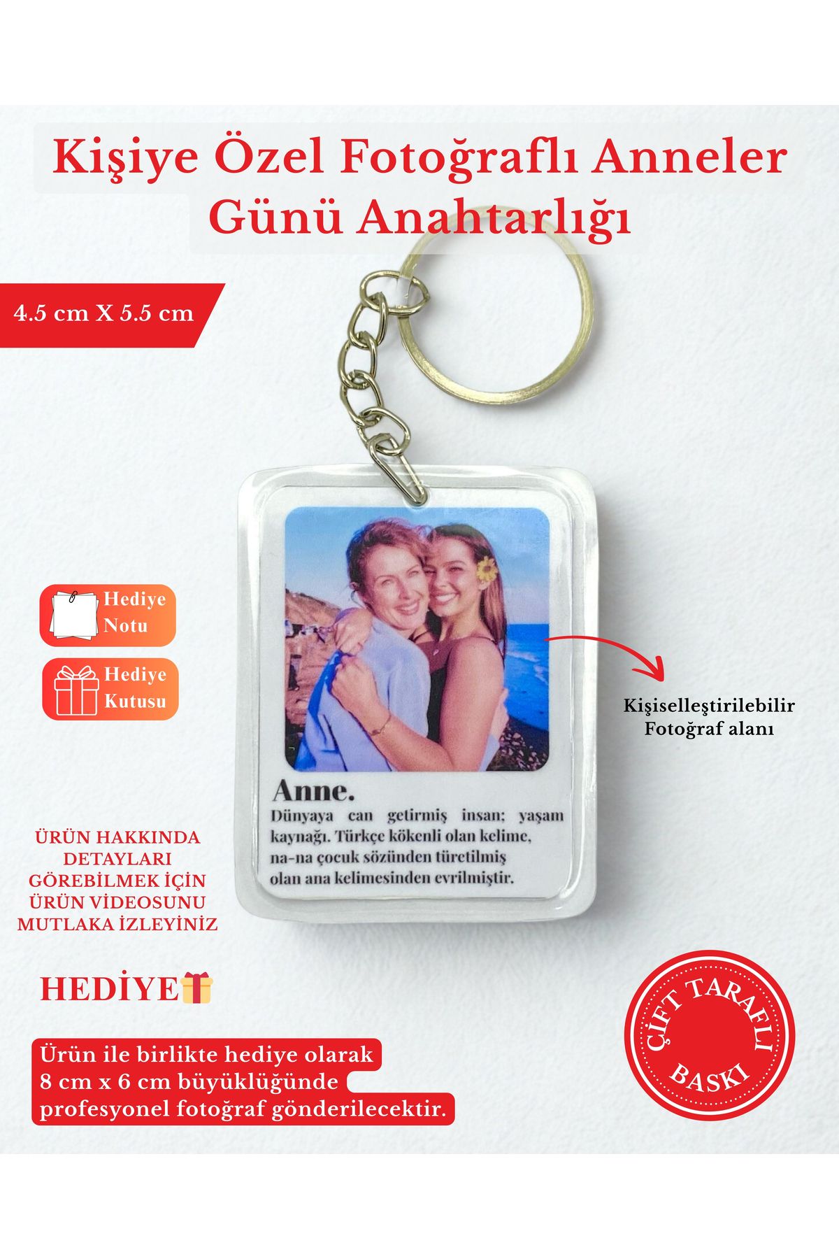 SERYAS DESIGN ANNELER GÜNÜNÜ ÖZEL RESİMLİ ANAHTARLIK ÇİFT TARAFLI 1 ADET - ANNEYE HEDİYE - ANNE 1.MODEL