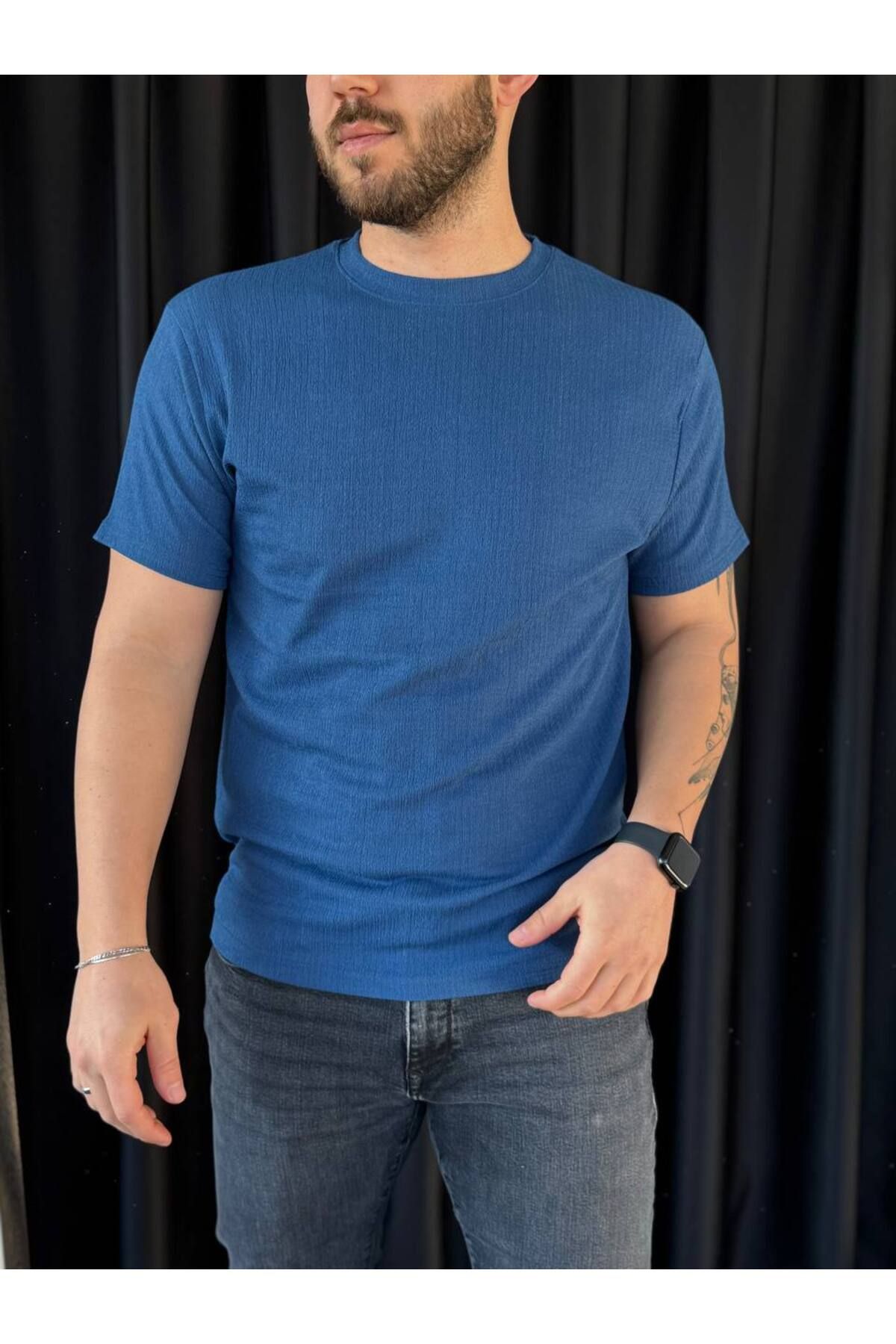 VOGUEMET ✅ Bürümcük Kumaş Erkek Basic T-shirt - Kısa Kollu, Modern Tasarım