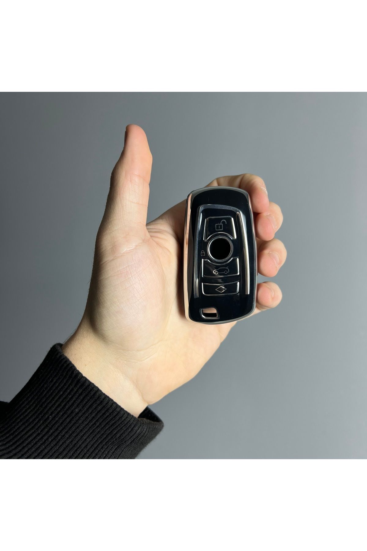 Luxe Aksesuarr BMW Smart F30 F32 F10 F20 Uyumlu 4 Buton Koruma Anahtar Kumanda Silikon Nano Kılıf Siyah Gümüş