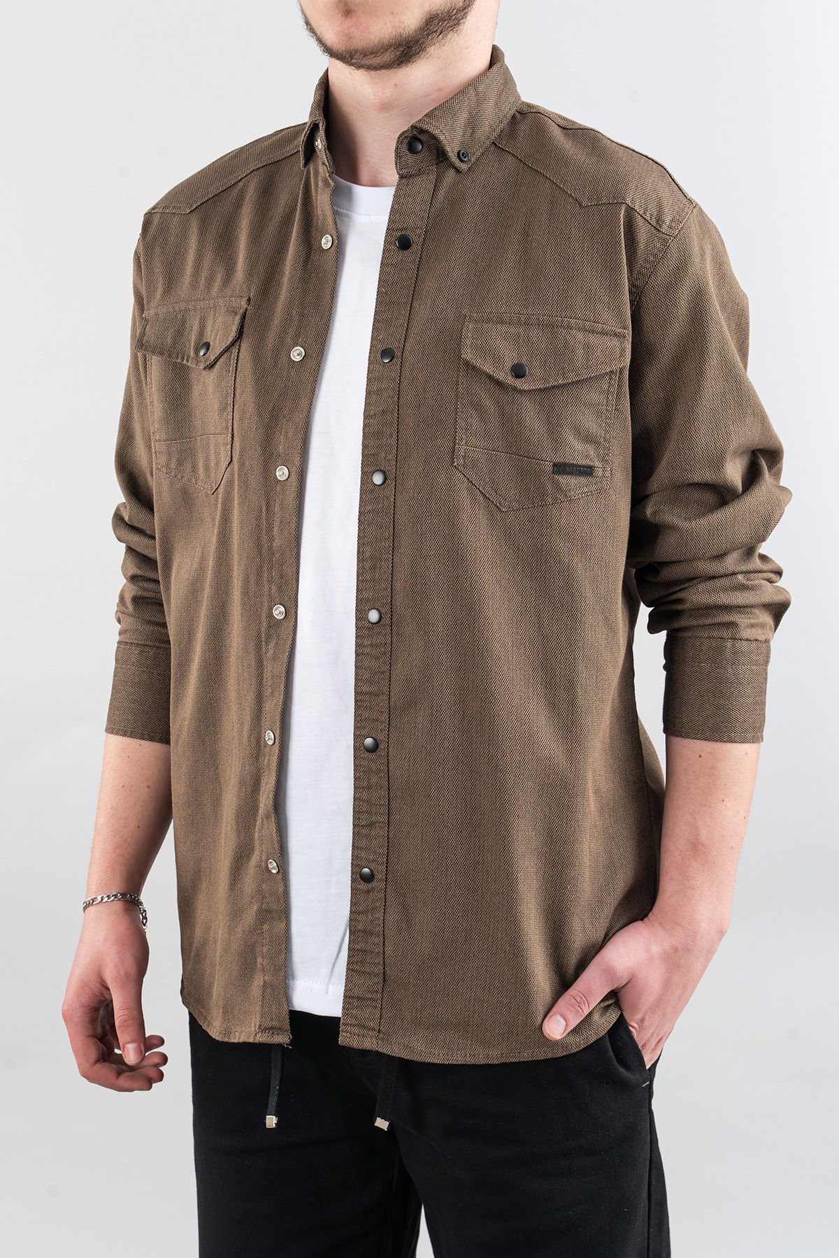 bombe Erkek Slim Fit Dar Kalıp Erkek Kot Gömlek