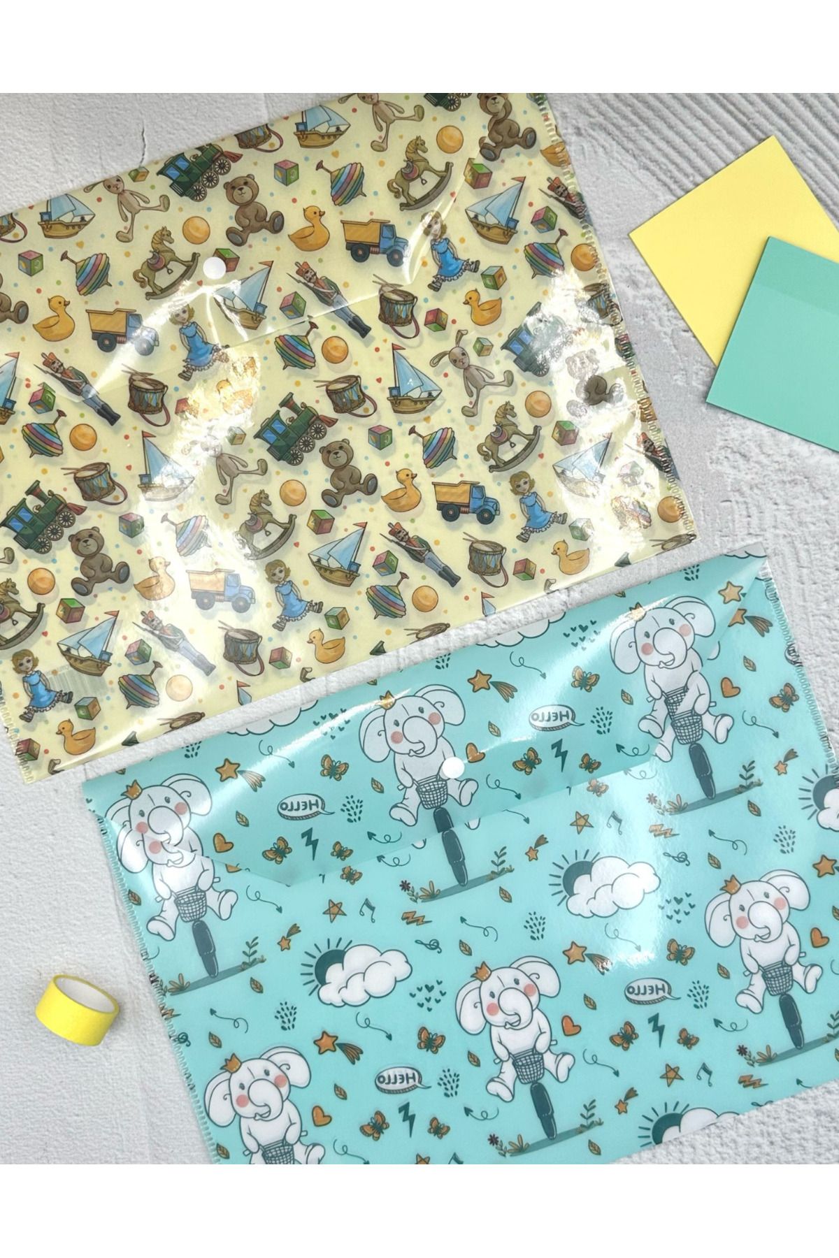 ZeCo Collection-Filin Journey and Toy Patterned Snap Fastener A4 2-Piece File Set / Organizer Folder 7
