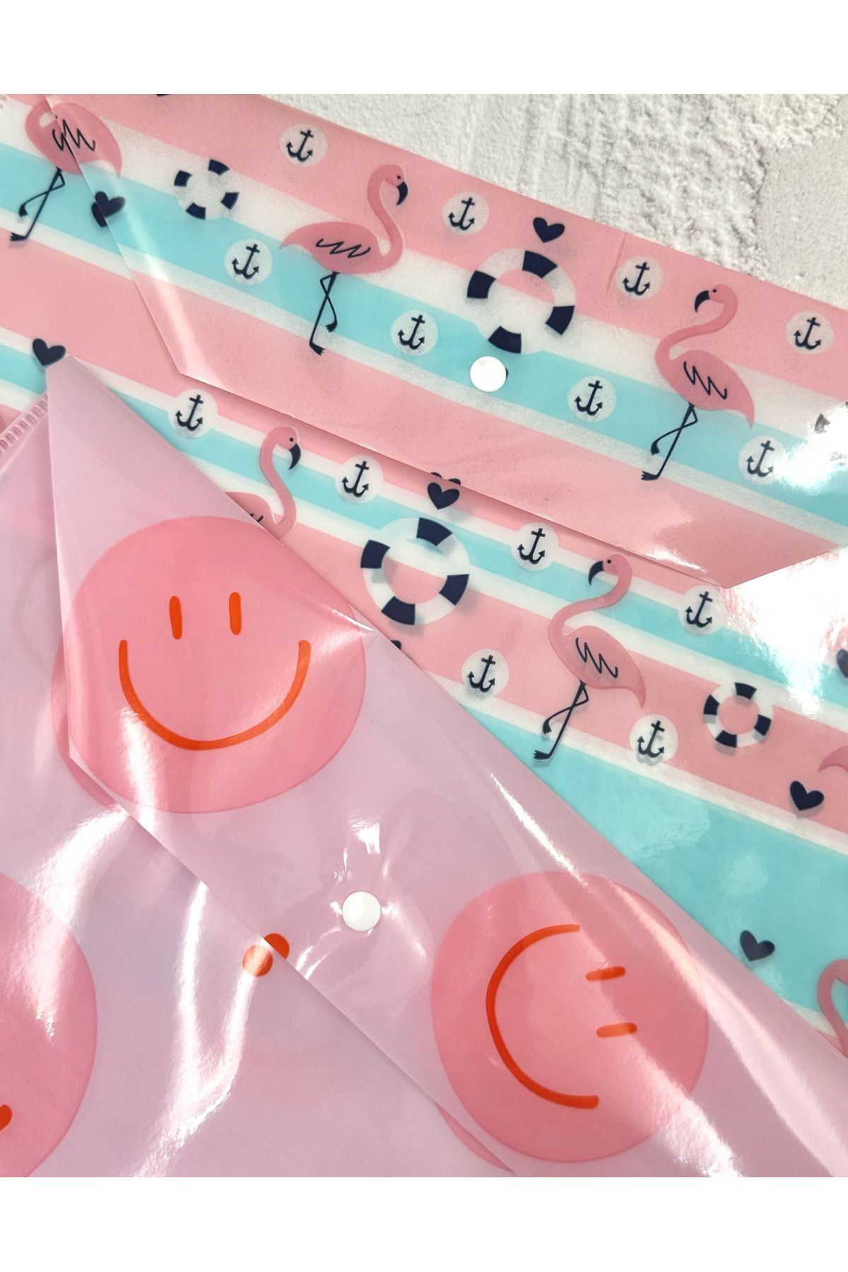 ZeCo Collection-Flamingo and Emoji Patterned A4 2-Piece File Set / Organizer Folder with Snap Fasteners 2