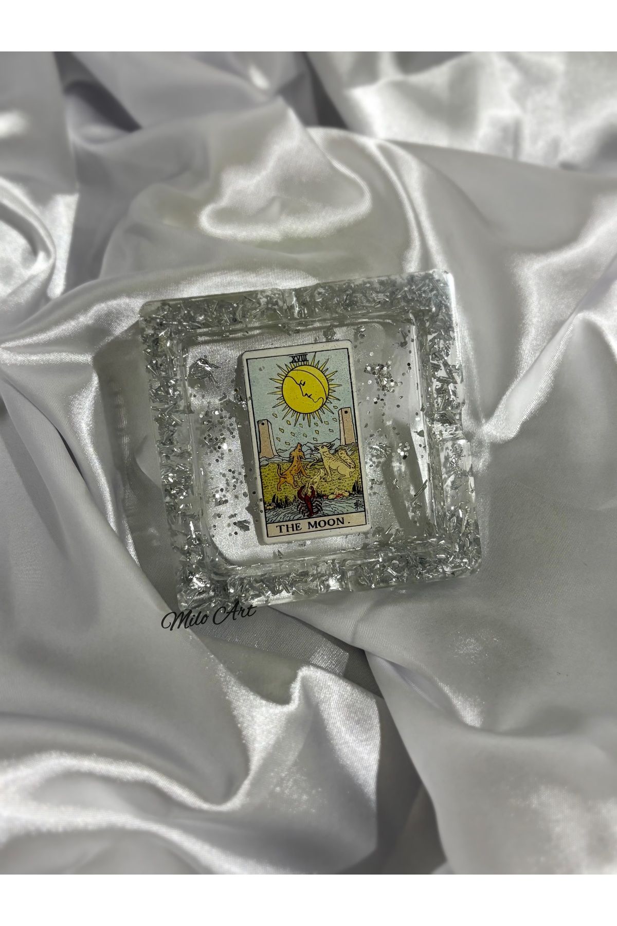 Milo Art The Moon Ay Tarot Kartlı Epoksi Küllük Gümüş Varaklı Epoksi Küllük Kül Tabağı