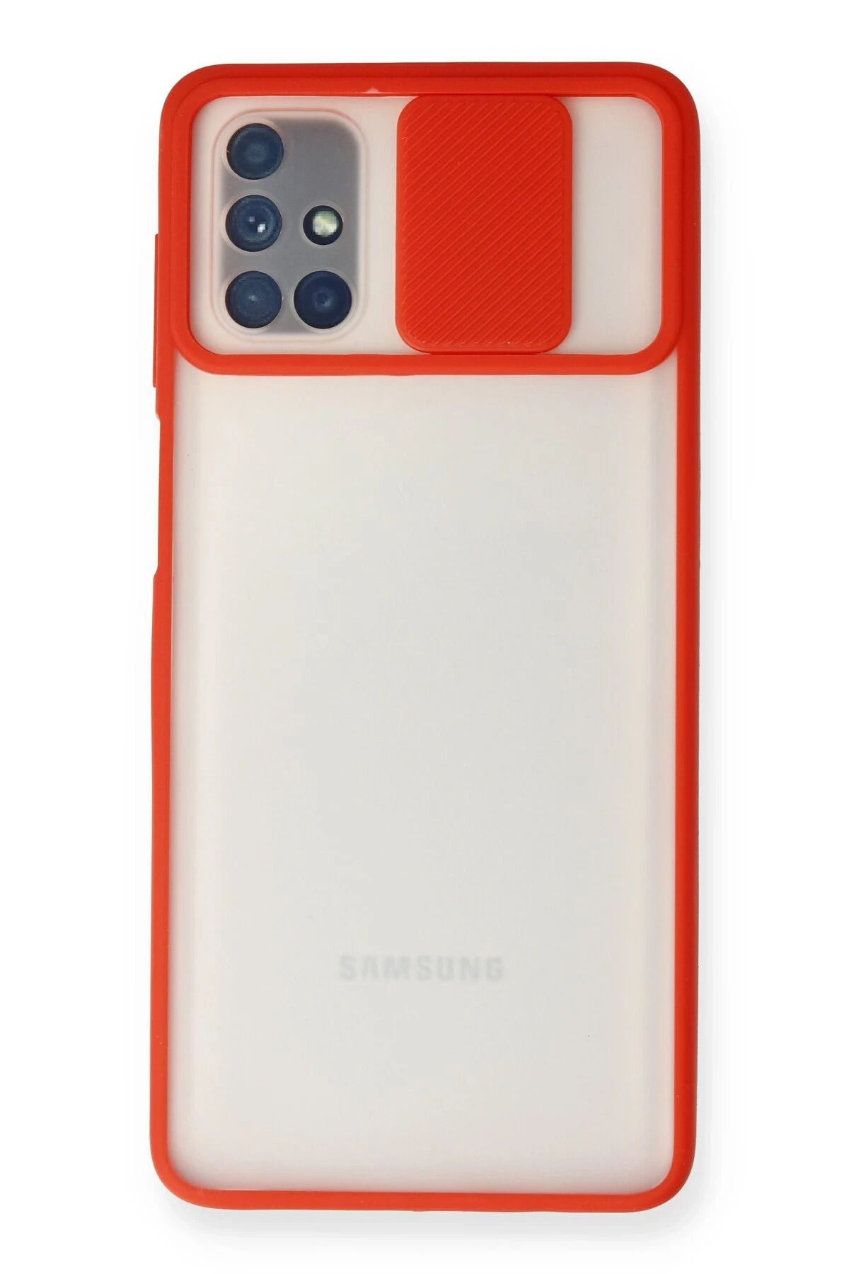NewFace Samsung Galaxy M51 Kılıf Palm Buzlu Kamera Sürgülü Silikon - Kırmızı INSLM