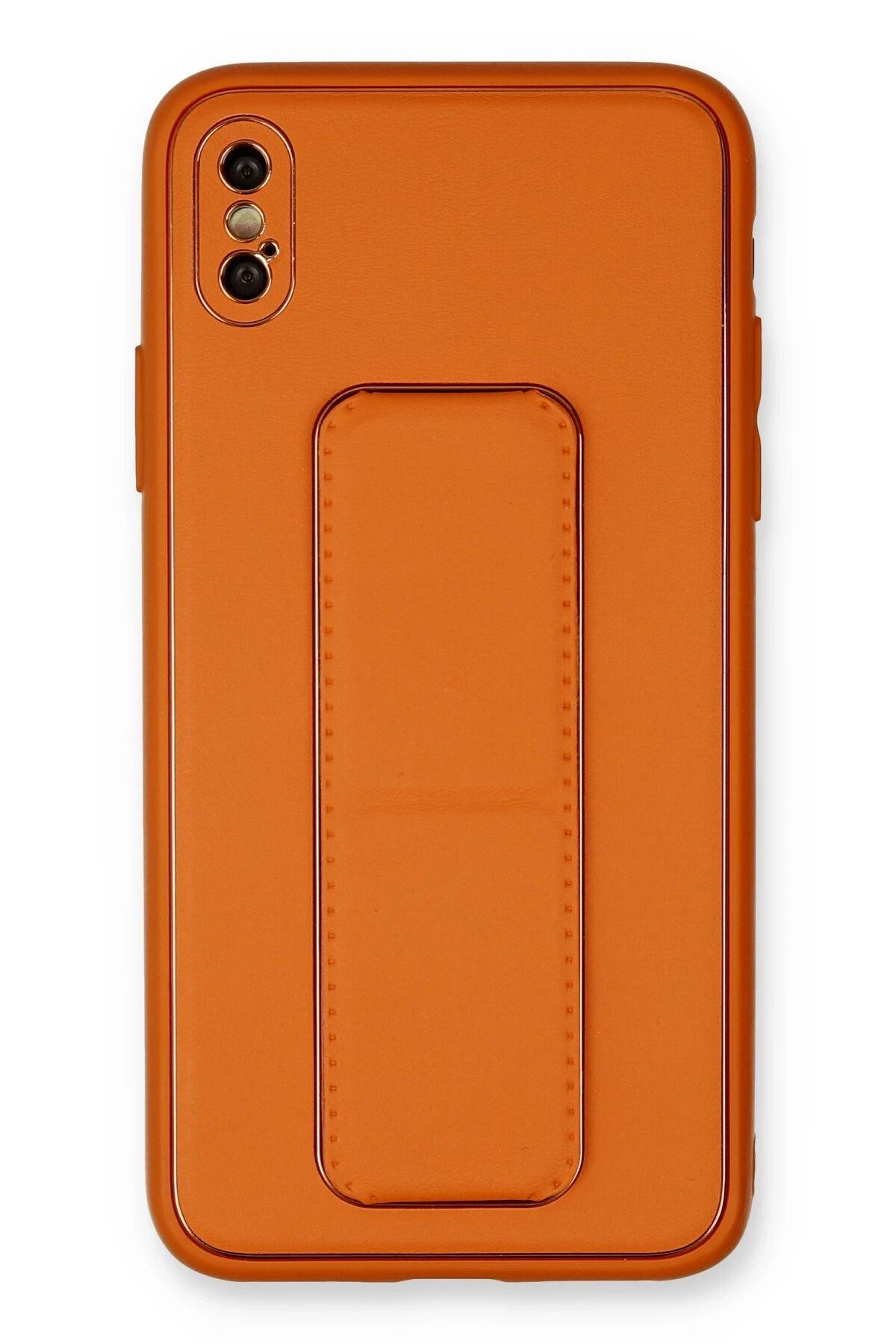 NewFace iPhone XS Max Kılıf Coco Deri Standlı Kapak - Turuncu HNZRN