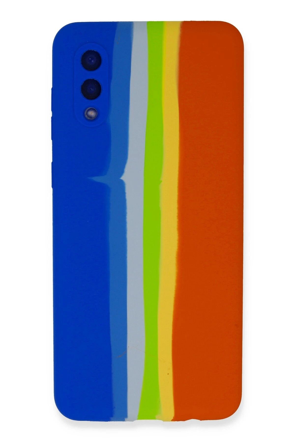 NewFace Samsung Galaxy A02 Kılıf Ebruli Lansman Silikon - Mavi-Turuncu FERRG