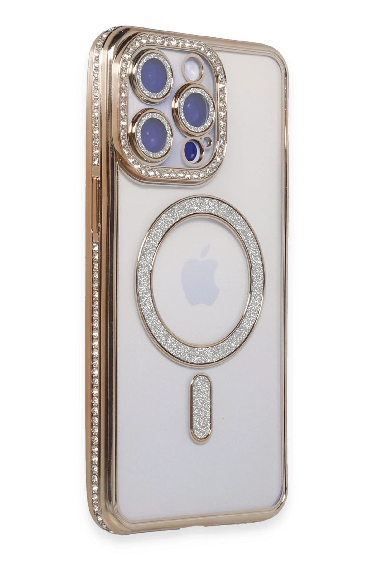 NewFace iPhone 15 Pro Max Kılıf Joke Simli Magneticsafe Kılıf - Gold NRMSA