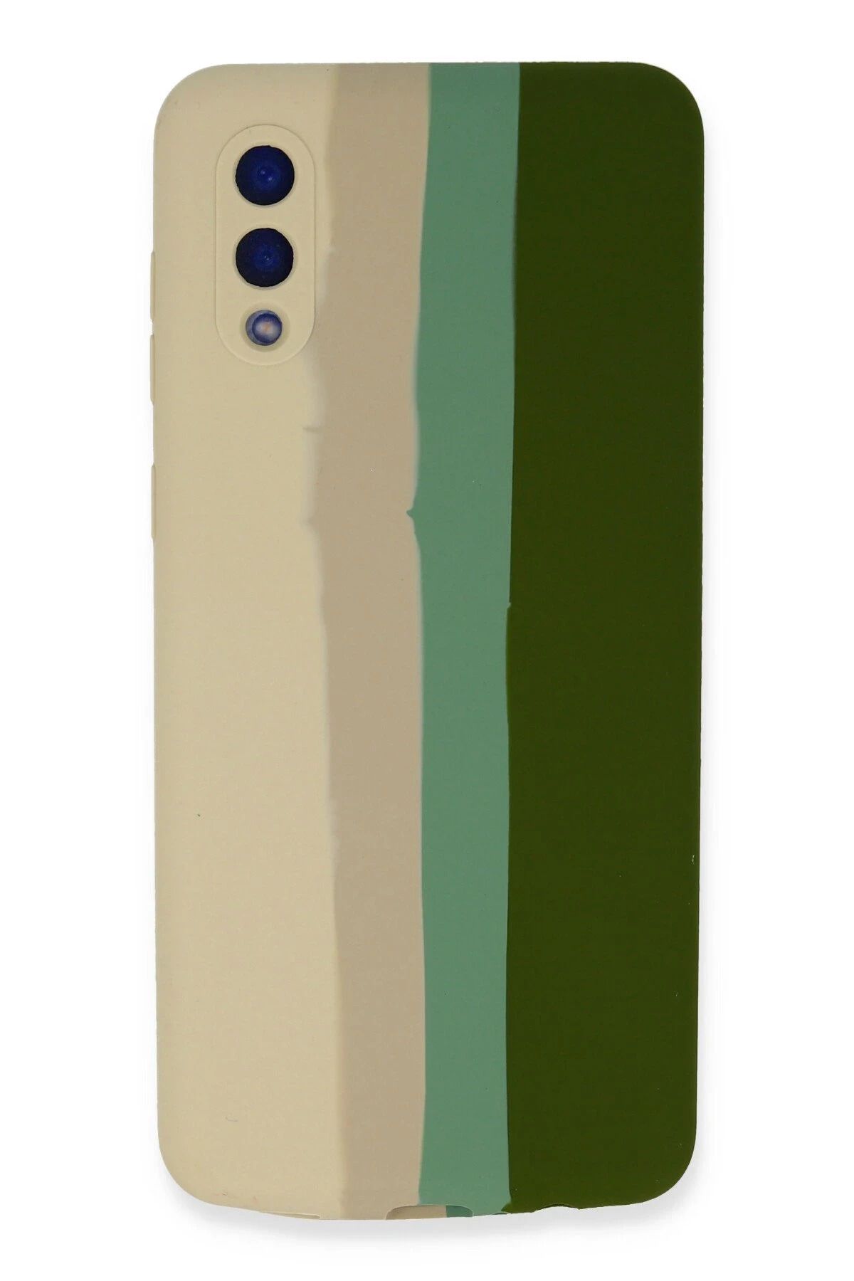 NewFace Samsung Galaxy A02 Kılıf Ebruli Lansman Silikon - Beyaz-Yeşil FERRG