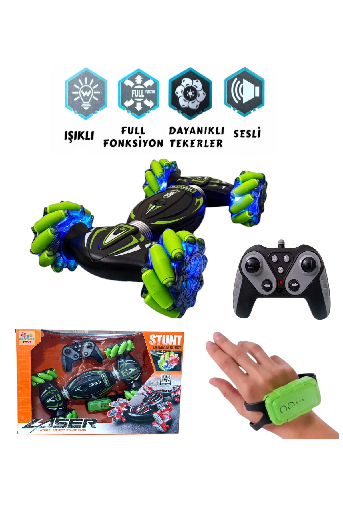 Brother Toys Uzaktan Kumandalı El Sensörlü Şarjlı Akrobat Araba Bilek Kontrollü Oyuncak 28 Cm.