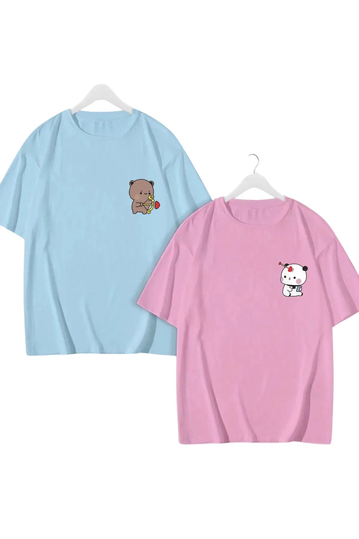 FeaR LeeS Dudu bubu baskılı unisex çift kombini 2'li t shirt