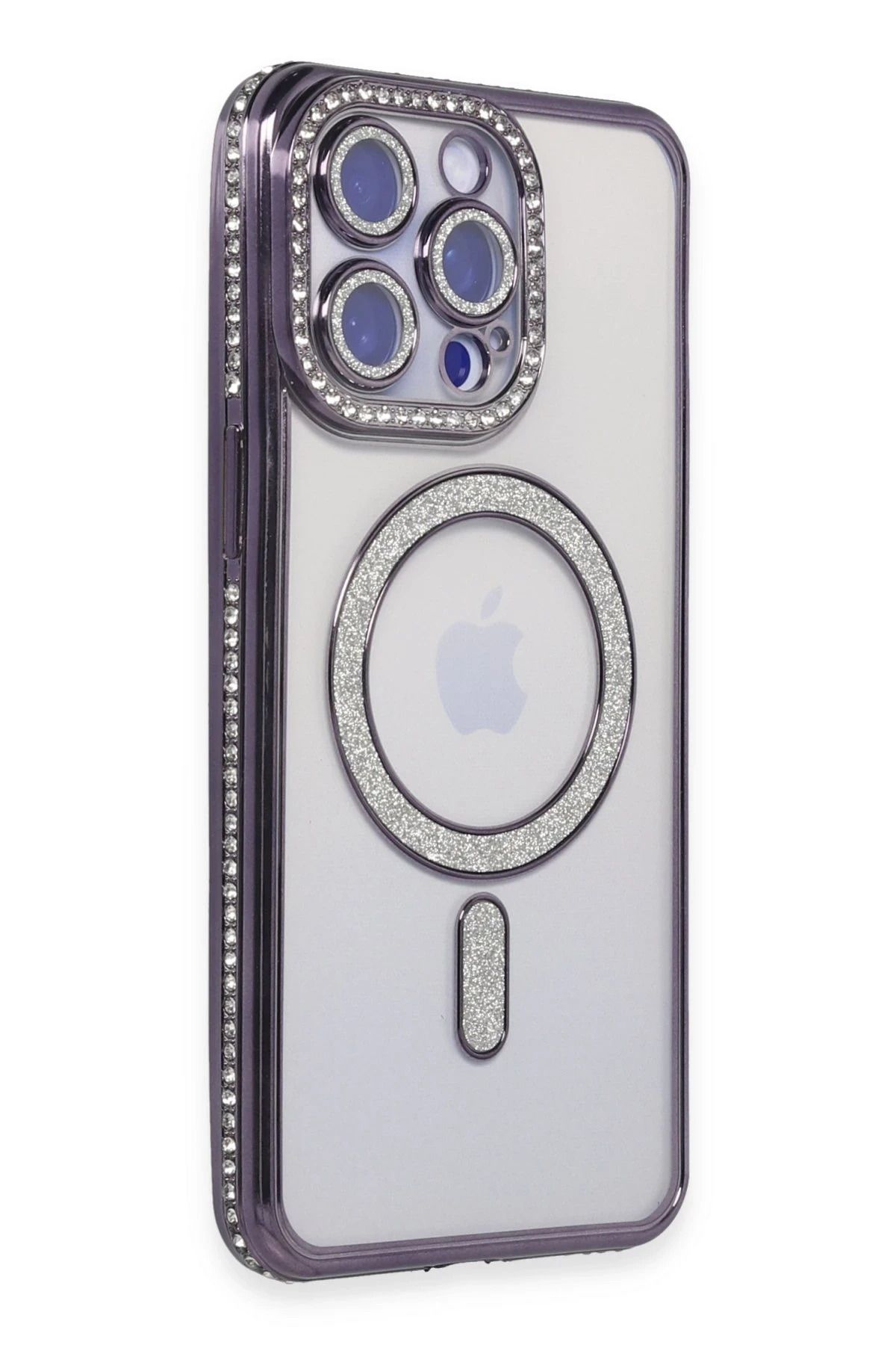 NewFace iPhone 15 Pro Kılıf Joke Simli Magneticsafe Kılıf - Derin Mor JOJUA