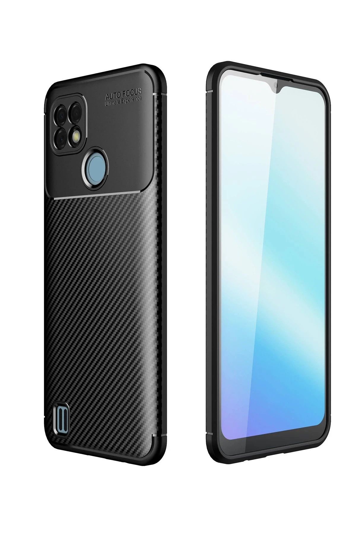 NewFace Realme C21 Kılıf Auto Focus Karbon Kapak - Siyah BSTMY
