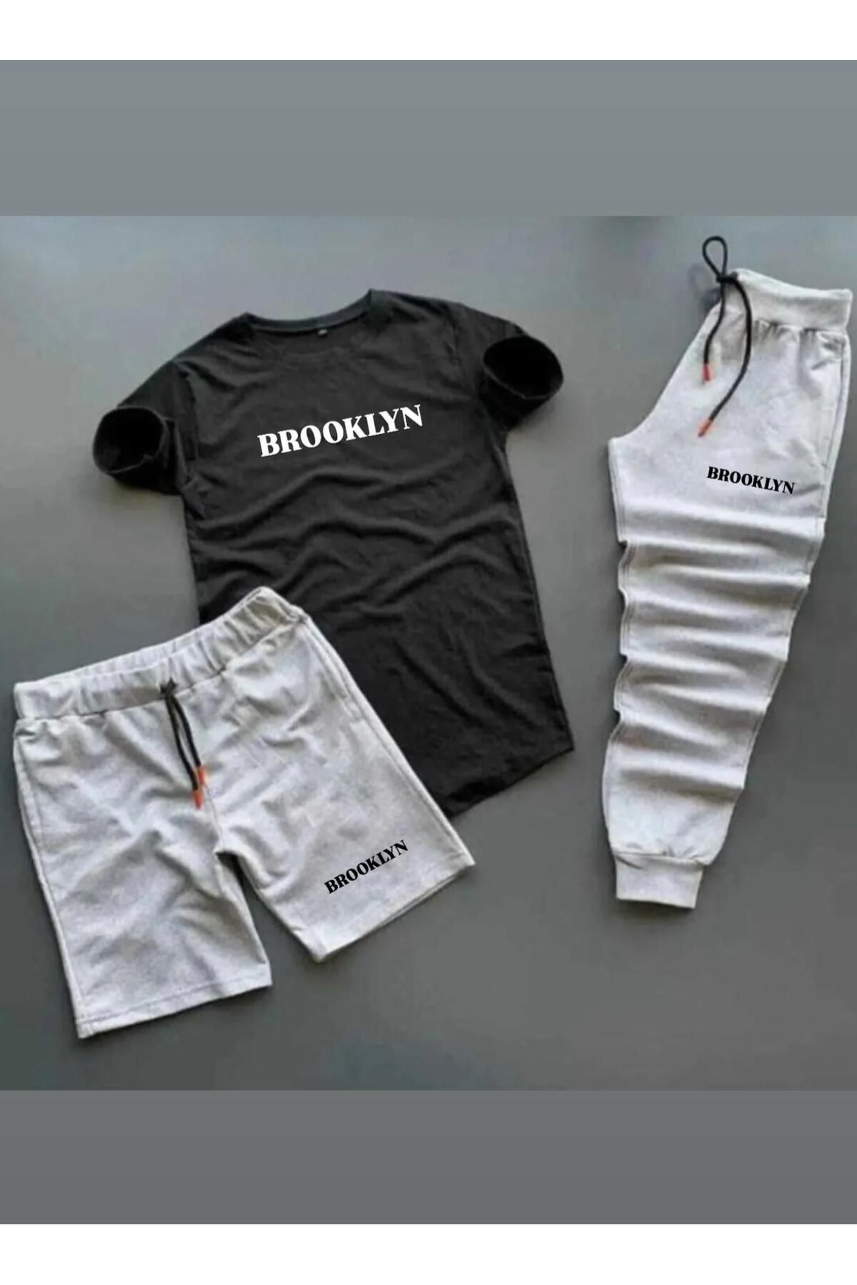 woonkey UNISEX OVERSİZE POWER BASKILI BİSİKLET YAKA TİŞÖRT EŞOFMAN ŞORT 3'LÜ SET