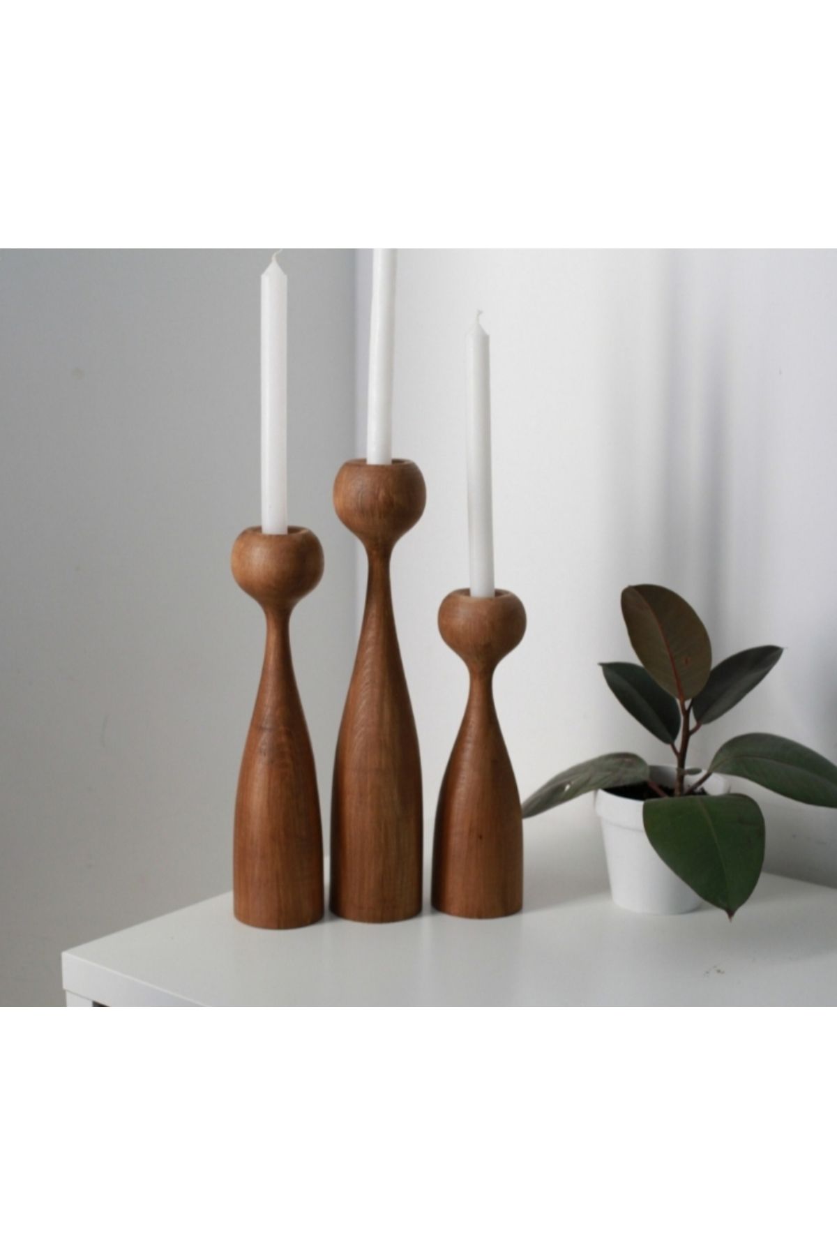 mebaconcept Doğal Ahşap Şamdan Seti 20cm & 17.5cm & 15cm , El Yapımı, Rustik Dekoratif 3'lü Mumluk Modern