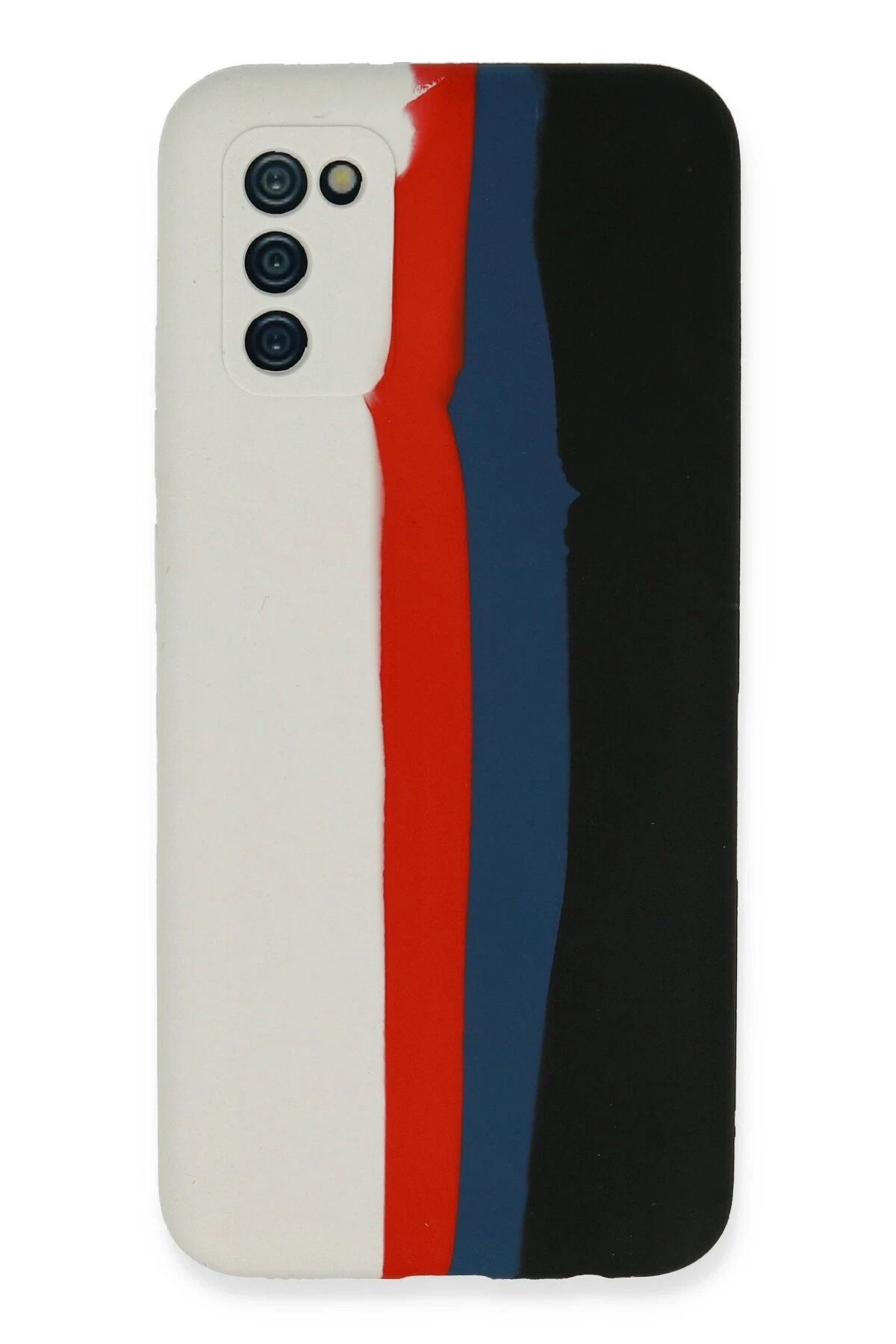 NewFace Samsung Galaxy A03S Kılıf Ebruli Lansman Silikon - Beyaz-Siyah FERRG