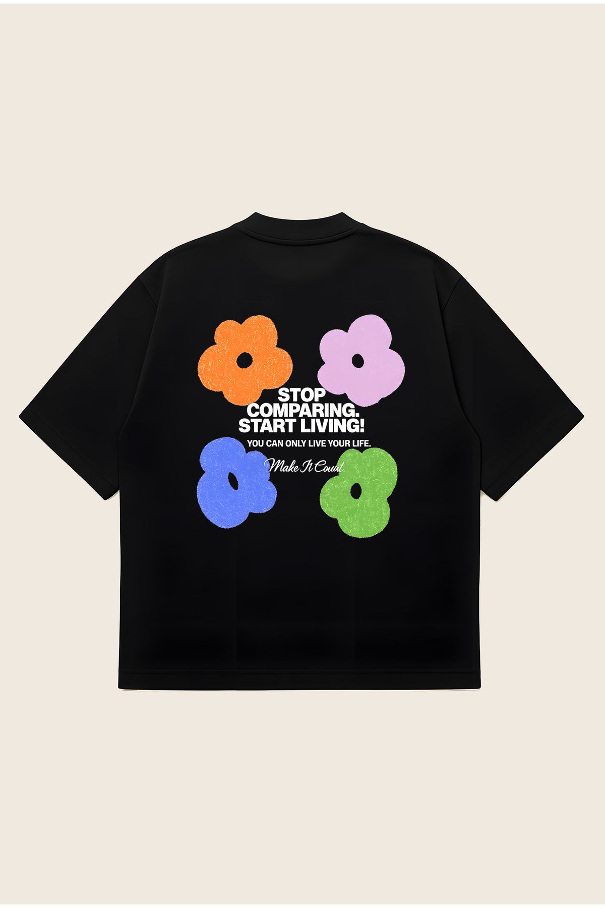 Moon Dancer Stop Comparing Unisex Oversize Baskılı Boxy Fit Kalın Kumaşlı T-shirt