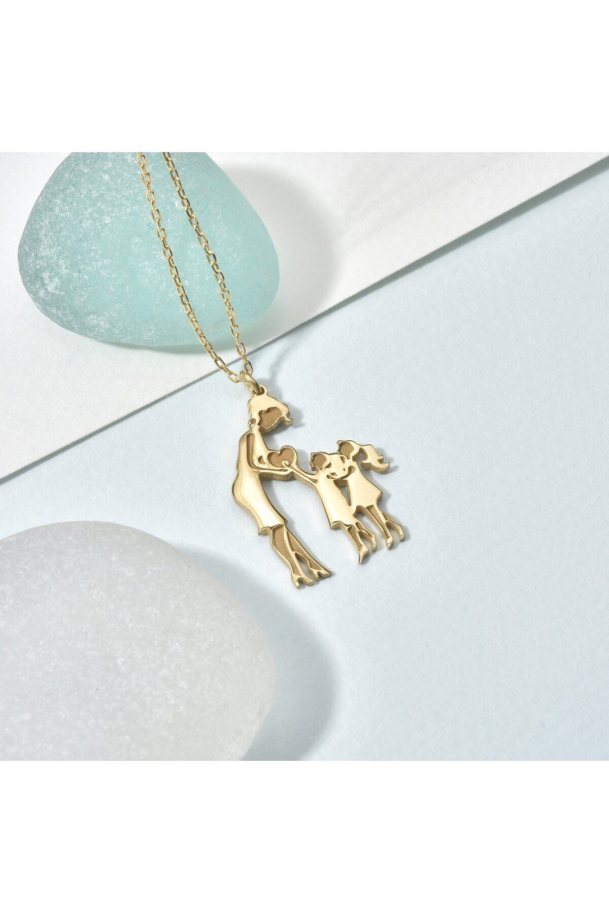 Nox Jewelry 14 Ayar Altın Kaplama Anne ve İki Kız Çocuk Aile Aşk Gümüş Kolye - CN00445