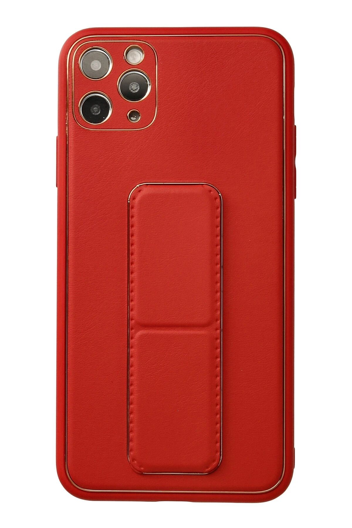NewFace iPhone 11 Pro Max Kılıf Coco Deri Standlı Kapak - Kırmızı HNZRN
