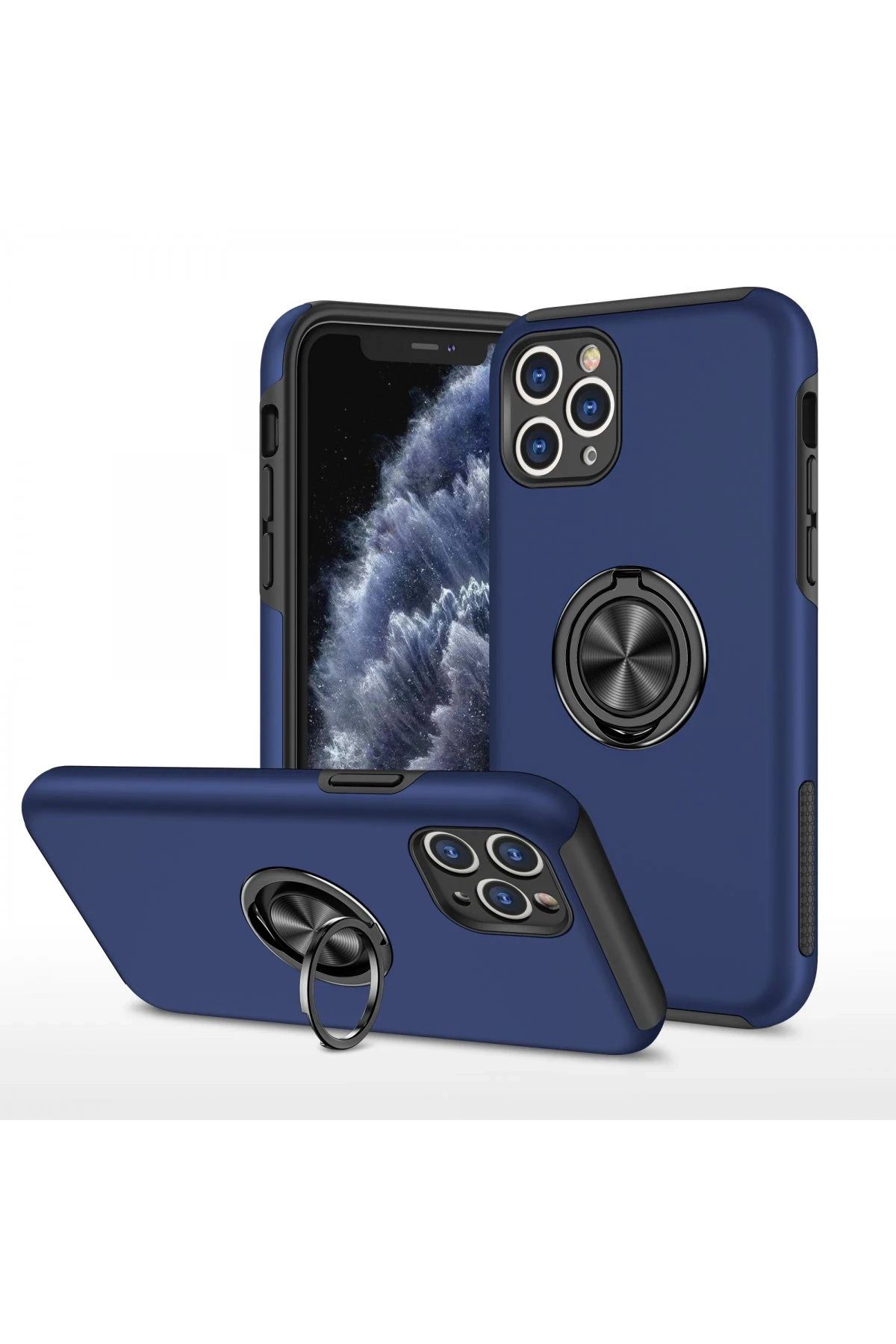 NewFace iPhone 11 Pro Kılıf Elit Yüzüklü Kapak - Lacivert BSTMY