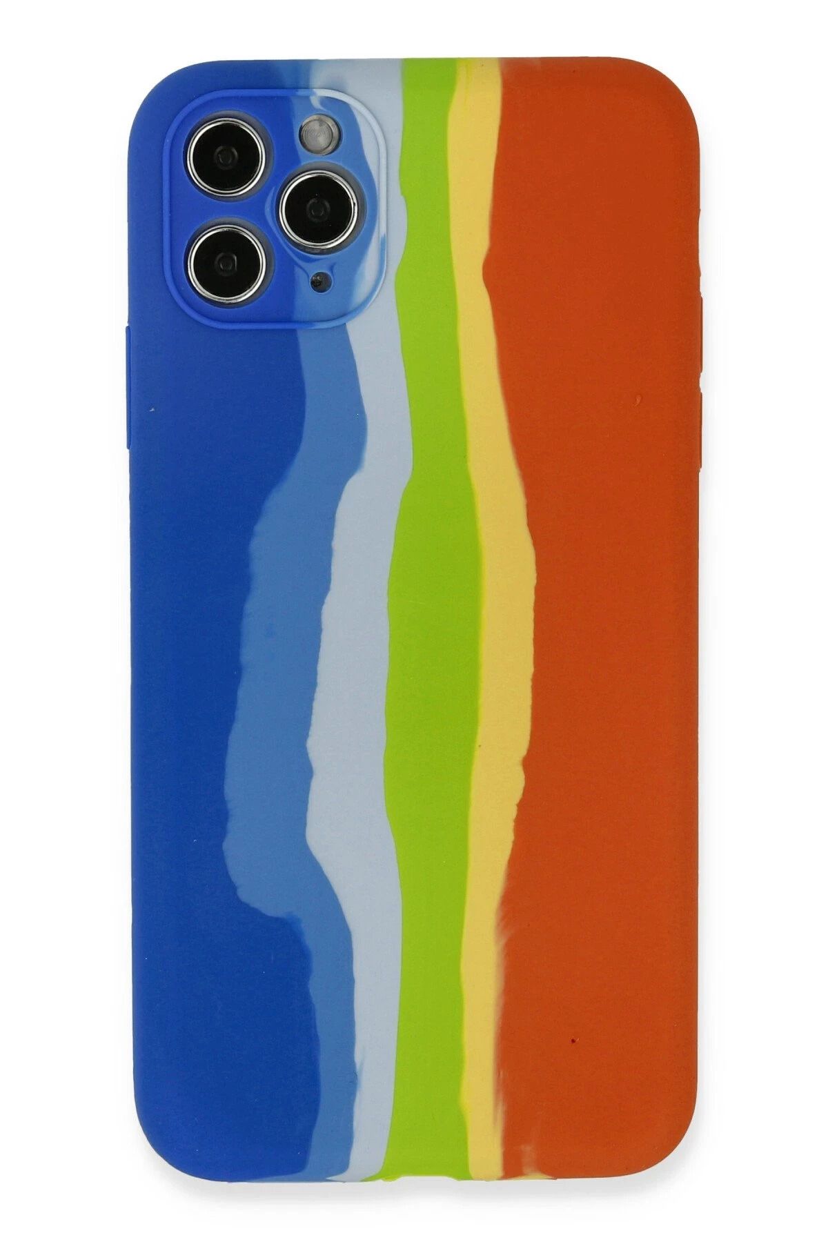 NewFace iPhone 11 Pro Kılıf Ebruli Lansman Silikon - Mavi-Turuncu NRMSA