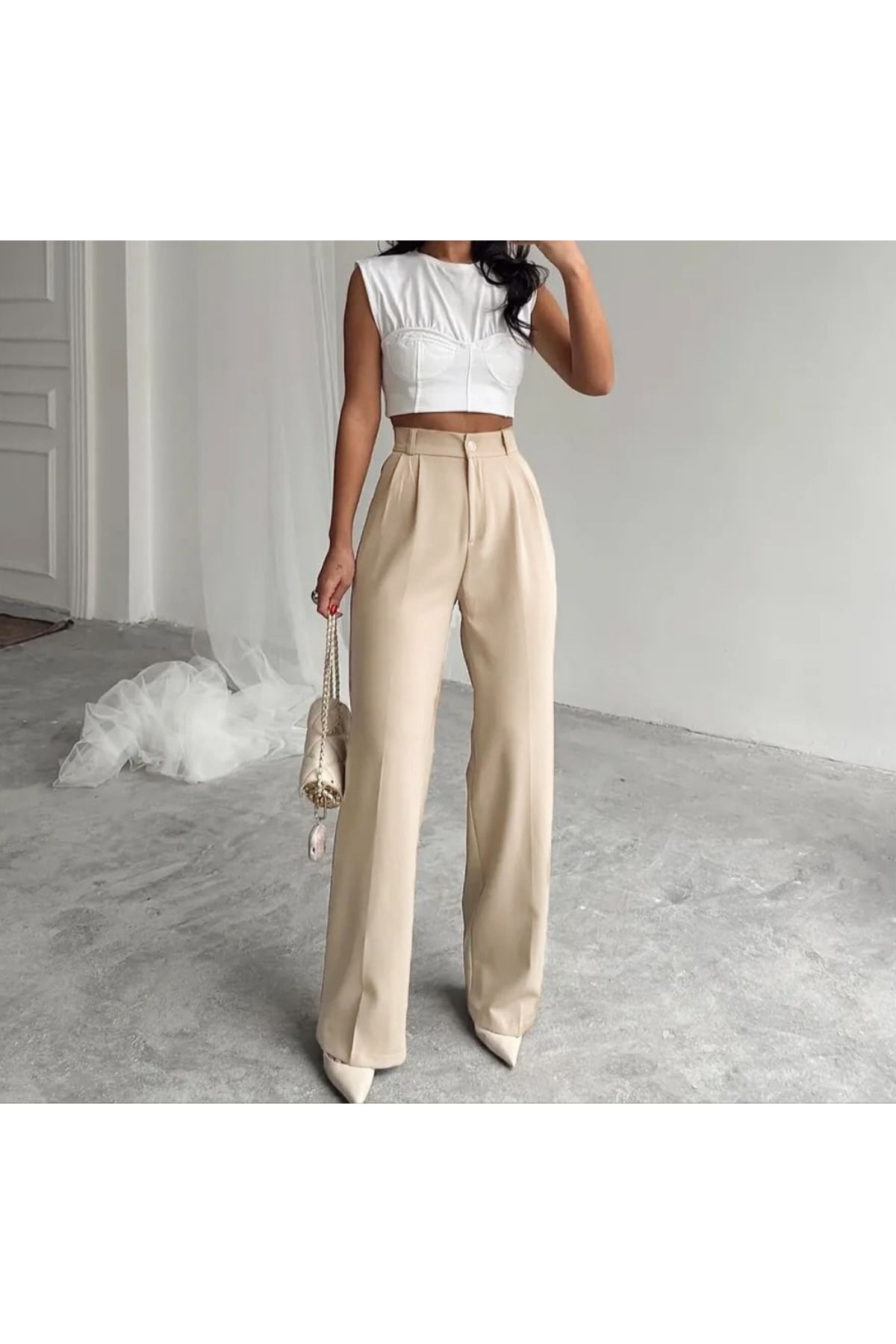 MODA Palazzo Kadın Bej Pileli Dökümlü
