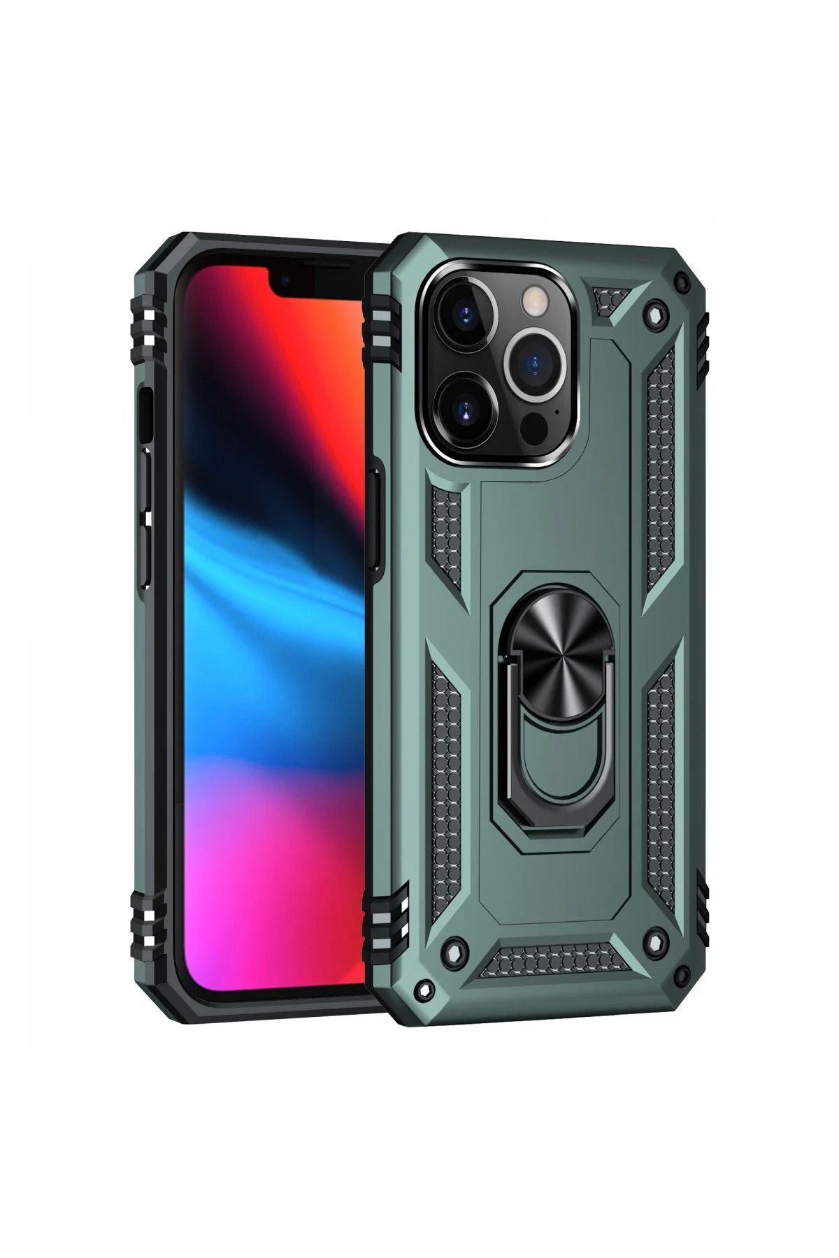NewFace iPhone 13 Pro Max Kılıf Sofya Yüzüklü Silikon Kapak - Yeşil JOJUA
