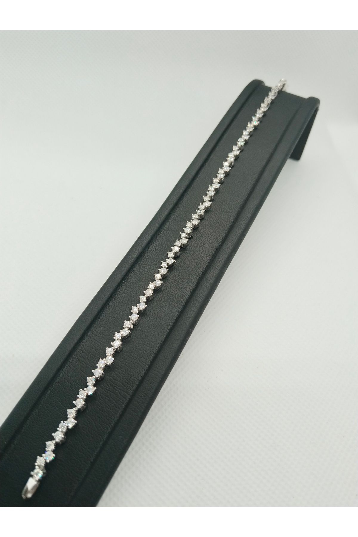 MehVa Silver 925 ayar gümüş zirkon taş rodyum kaplama su yolu kadın bileklik