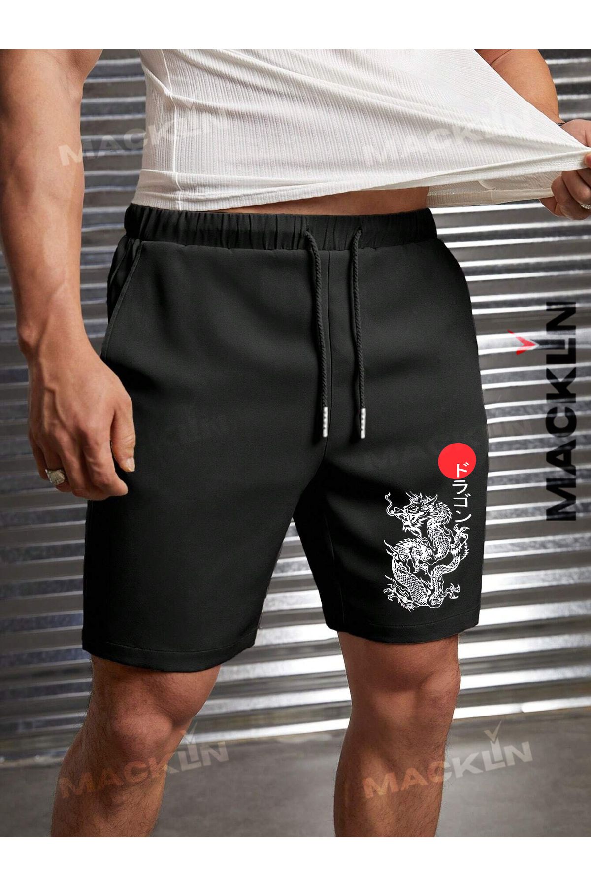 macklin Unisex Dragon Baskılı Penye Şort
