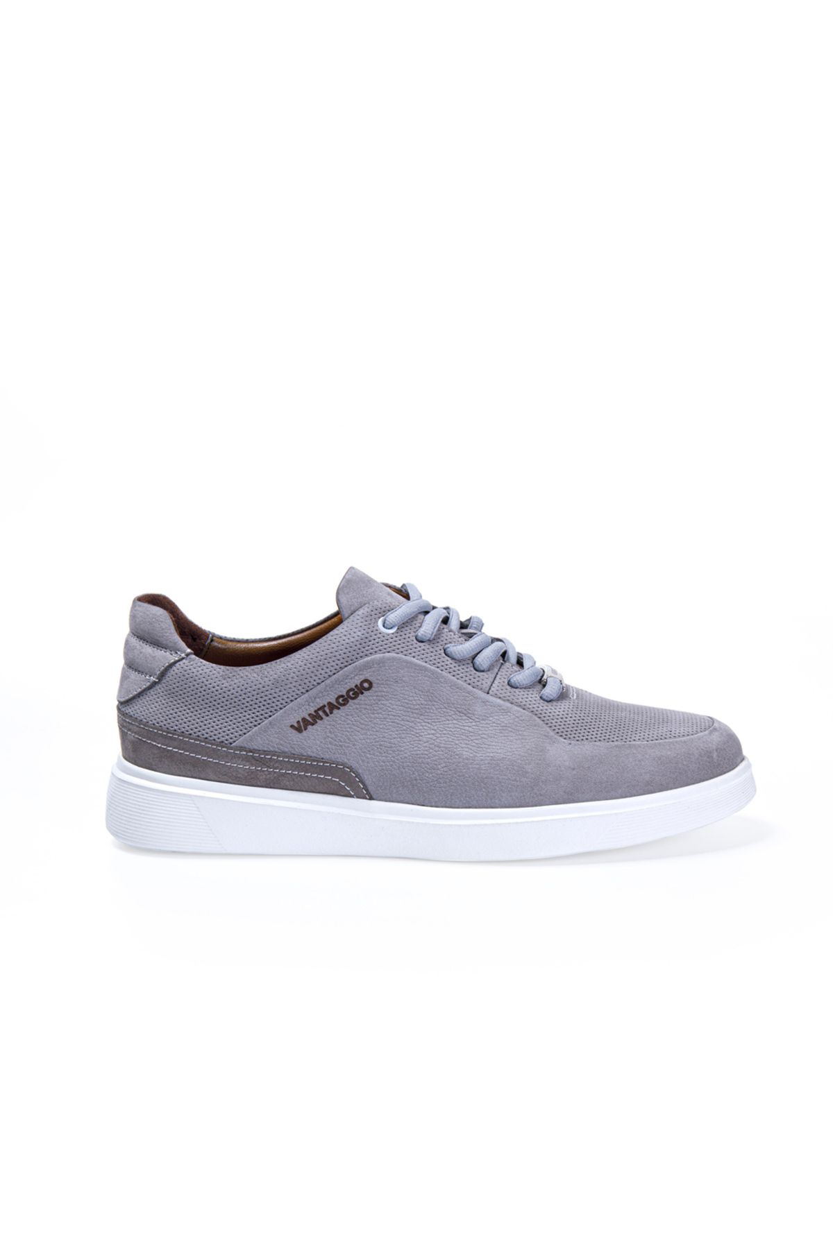Vantaggio Craft Gri Nubuk %100 Hakiki Deri Erkek Sneaker Ayakkabı