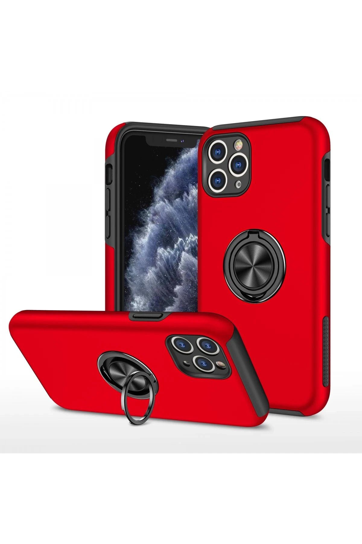 NewFace iPhone 11 Pro Kılıf Elit Yüzüklü Kapak - Kırmızı JOJUA