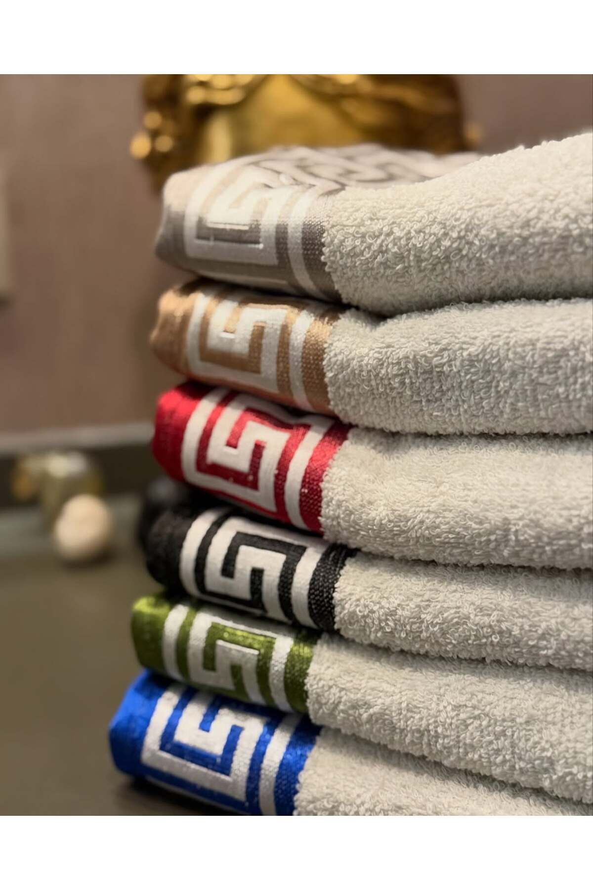 OYALI HOME COLLECTION Grek Desen İşlemeli 6'lı El Yüz Havlusu 50x90cm • Renk Seçenekli Banyo Seti