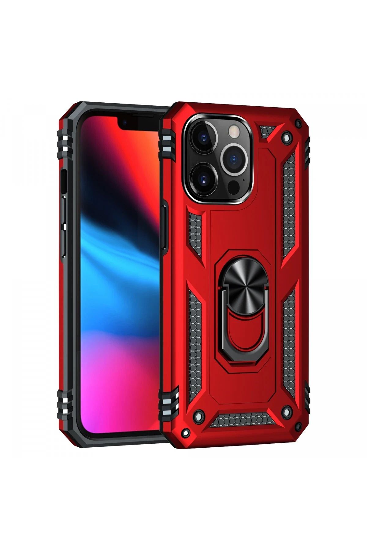 NewFace iPhone 13 Pro Max Kılıf Sofya Yüzüklü Silikon Kapak - Kırmızı JOJUA