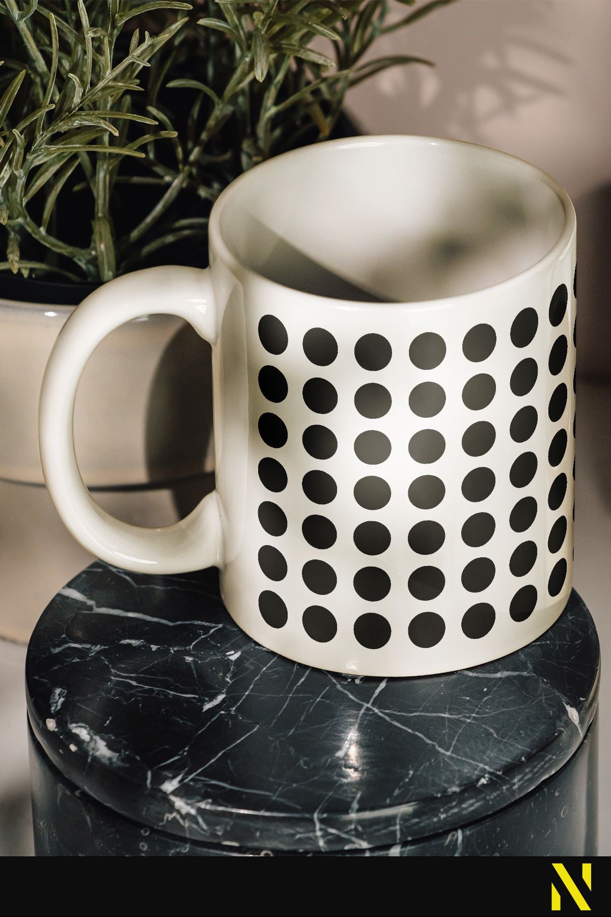 nilizma Siyah Renkli Dot Nokta Desenli Kupa Bardak Mug 330 Ml