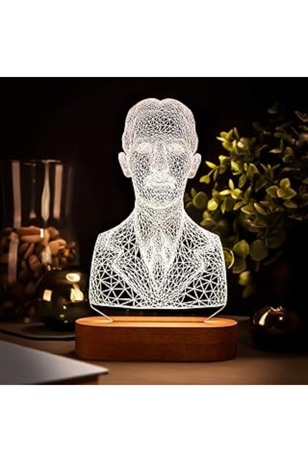 karadağsb Nikola Tesla Büst 3 Boyutlu Led Masa Lambası - Usb Bağlantılı Sarı Işık
