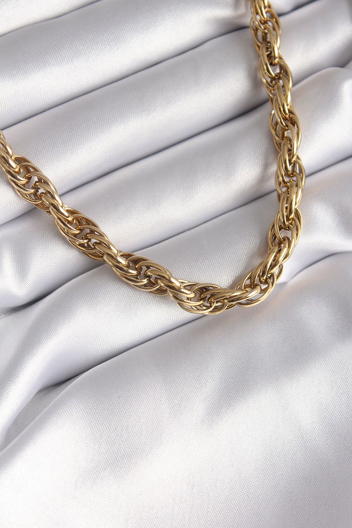 robotrend 316L Çelik Gold Renk Örme Burgu Zincir Model Kadın Kolye
