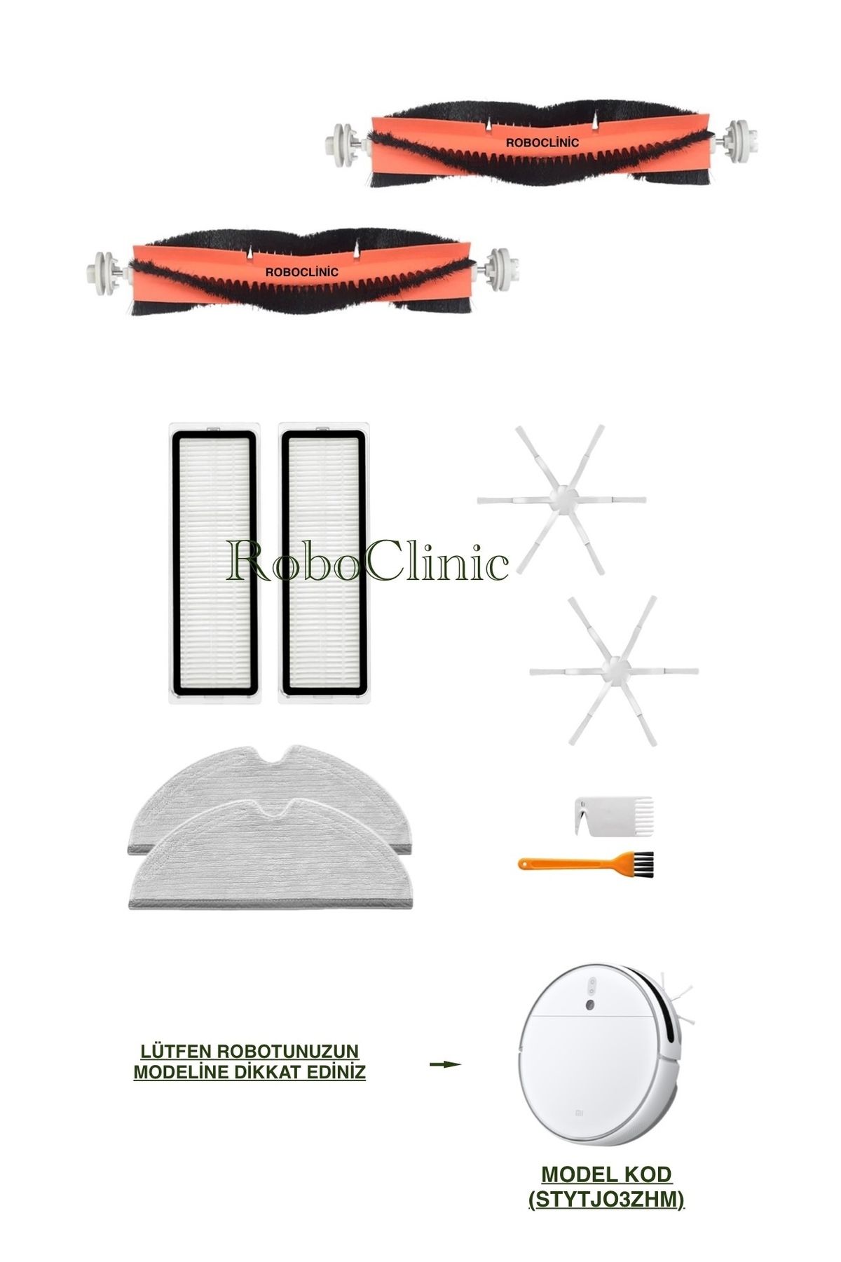Roboclinic Xiaomi Mi Robot Vacuum Mop 2 (STYTJO3ZHM) Robot Süpürge Uyumlu Fırça, Filtre, Mop Seti-10 Parça