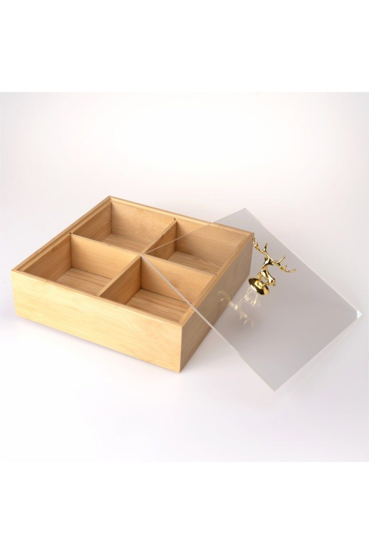 Hinora Bambu Kare Bölmeli Sunumluk Çerezlik 22x22x12cm