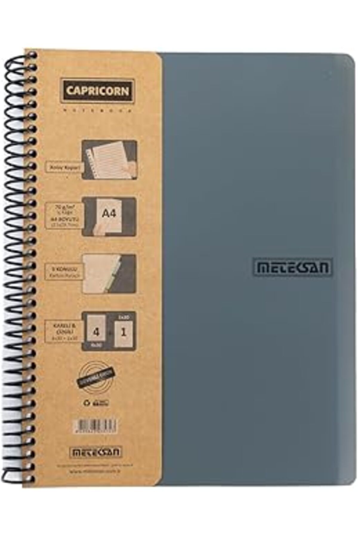 Mu Art Meteksan Capricorn Ofis Serisi, A4, 6 Konulu (3 Kareli, 3 Çizgili) 180 Yaprak Pp Kapaklı Spiralli D