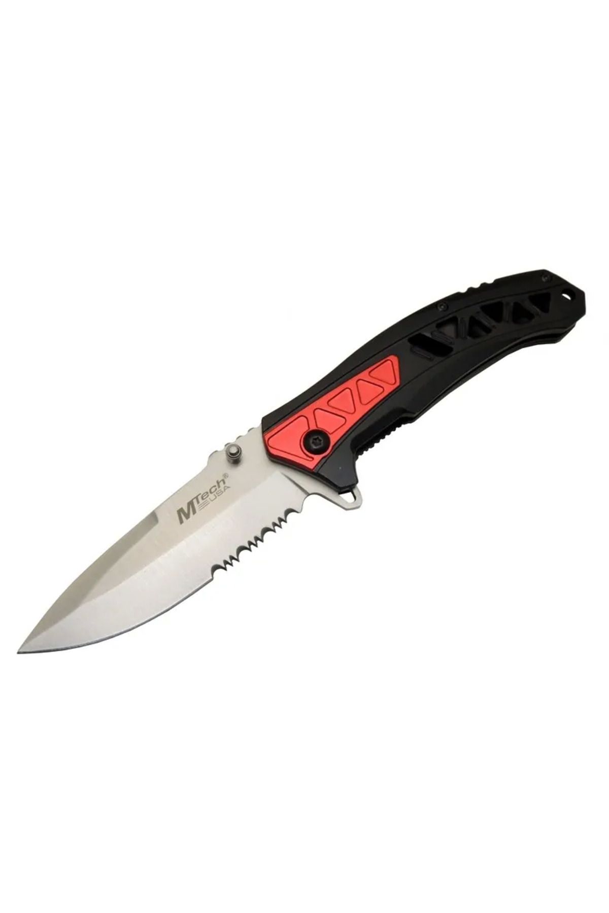 Serero 4192 Kırmızı Kamp 21Cm - Yarı Otomatik, Kemerlikli, Testere Detaylı, Desenli Sap
