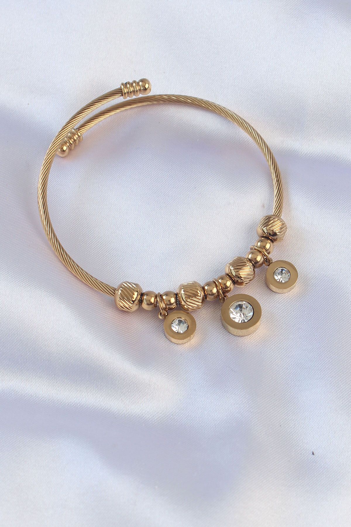 robotrend 316l Çelik Seri Gold Renk Zirkon Taşlı Model Charm Bileklik