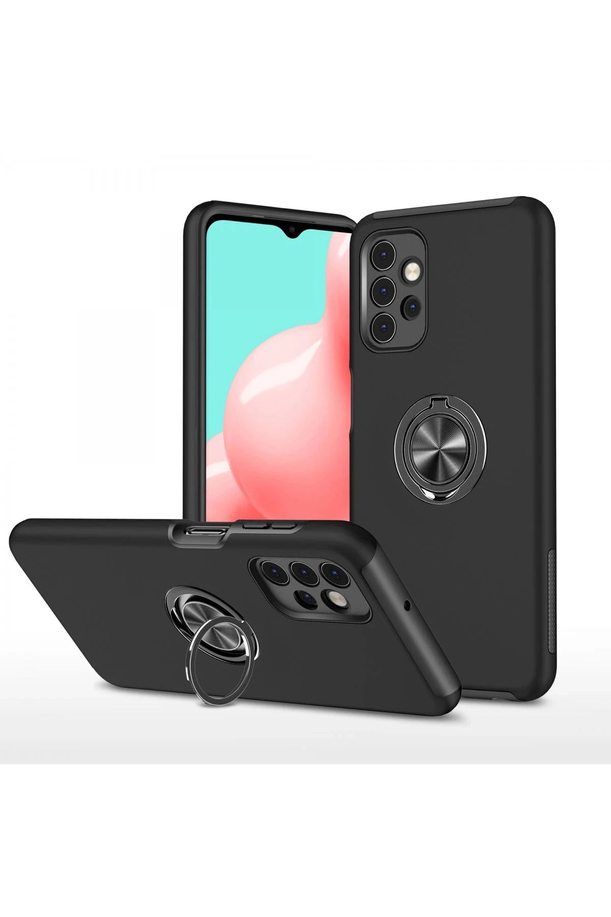 NewFace Samsung Galaxy A72 Kılıf Elit Yüzüklü Kapak - Siyah JOJUA