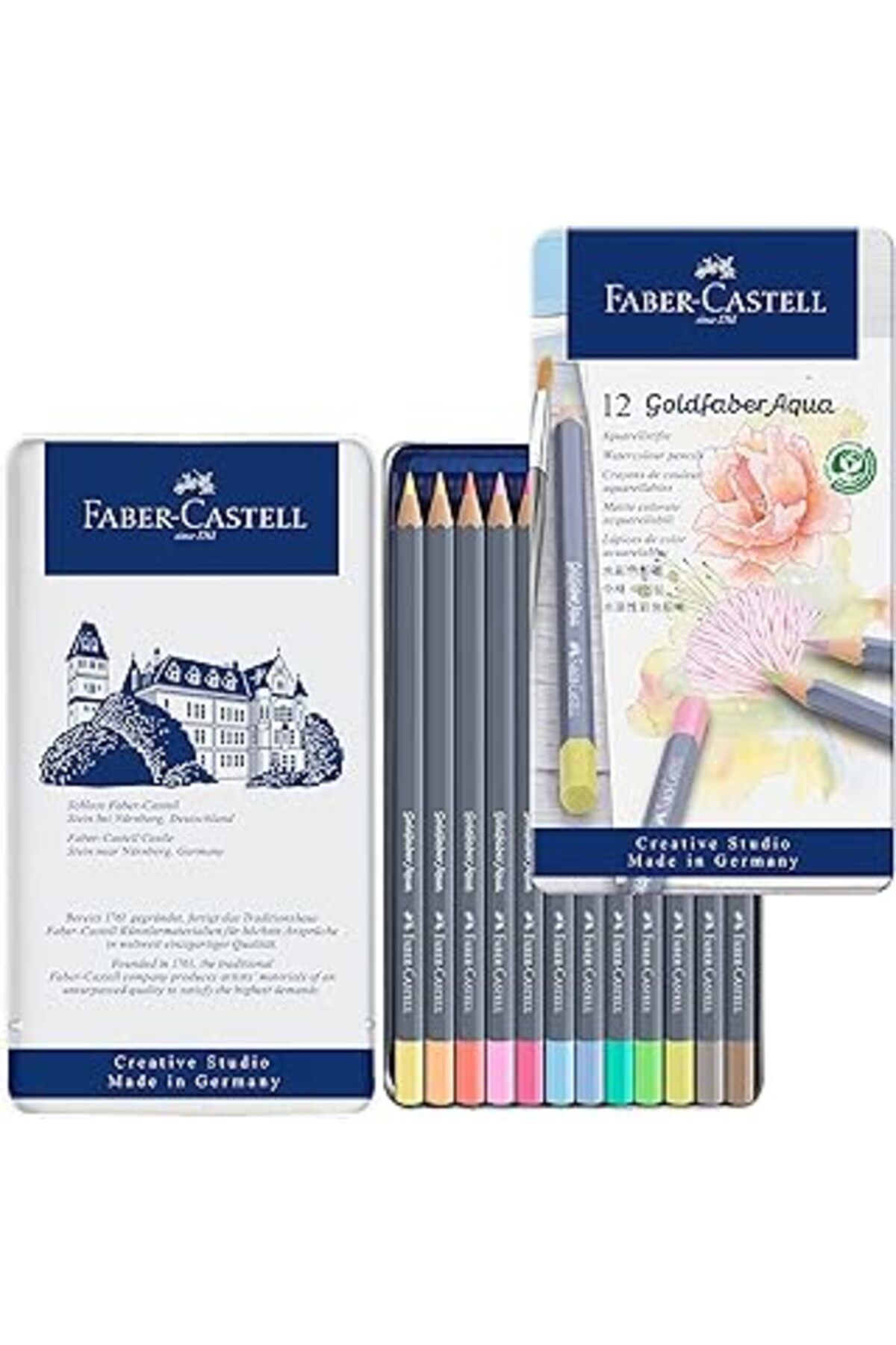 NETWORK ART Faber-Castell Goldfaber Aqua Pastel Renkler Boya Kalemi 12'li Metal Kutu