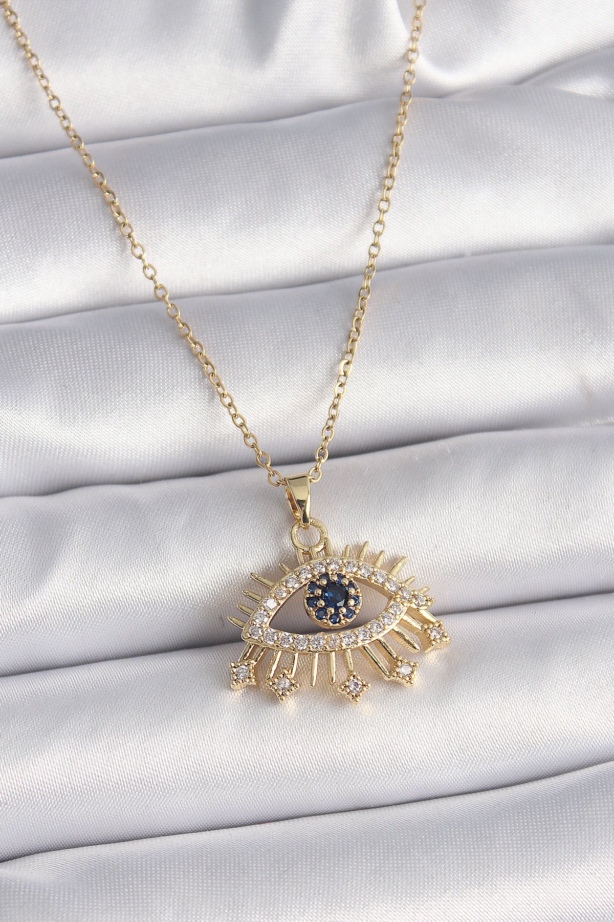 MMB Boutique 316L Çelik Gold Renk Zincir Zirkon Taşlı Göz Model Kadın Yüzük