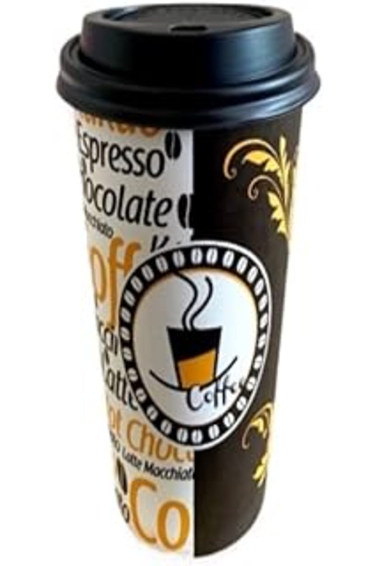 karadağsb Aygün Excodi Cup - 12 Oz Siyah Kapaklı Karton Bardak - 300 Ml - 100 Adet Kaliteli Kahve Bardağı, S
